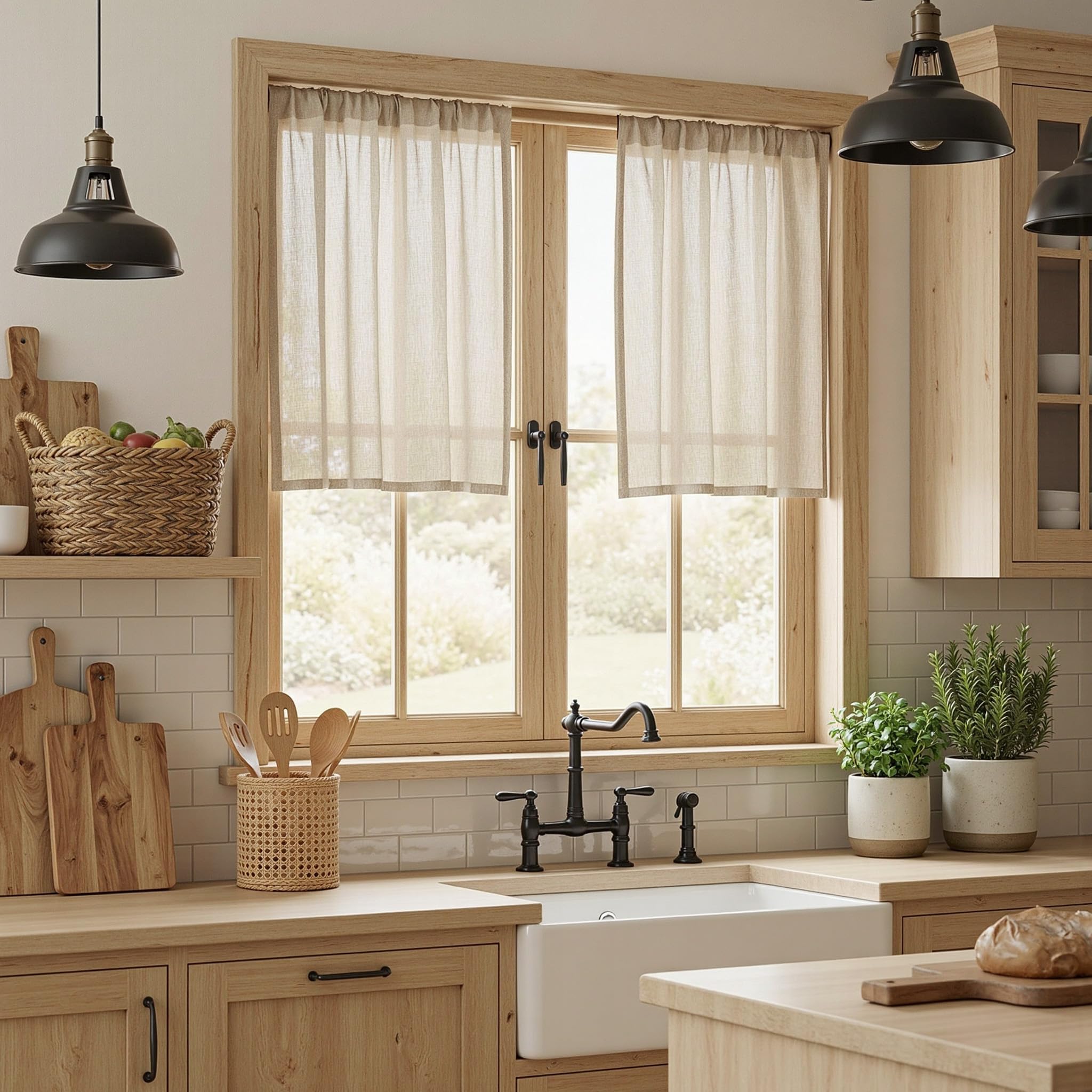 MYSKY HOME Cotton Curtains for Living Room Farmhouse Semi Sheer Light Filtering for Windows, Linen Look Texture Soft Modern Decor Country Style, 50" x 84", Light Oatmeal, 2 Panels