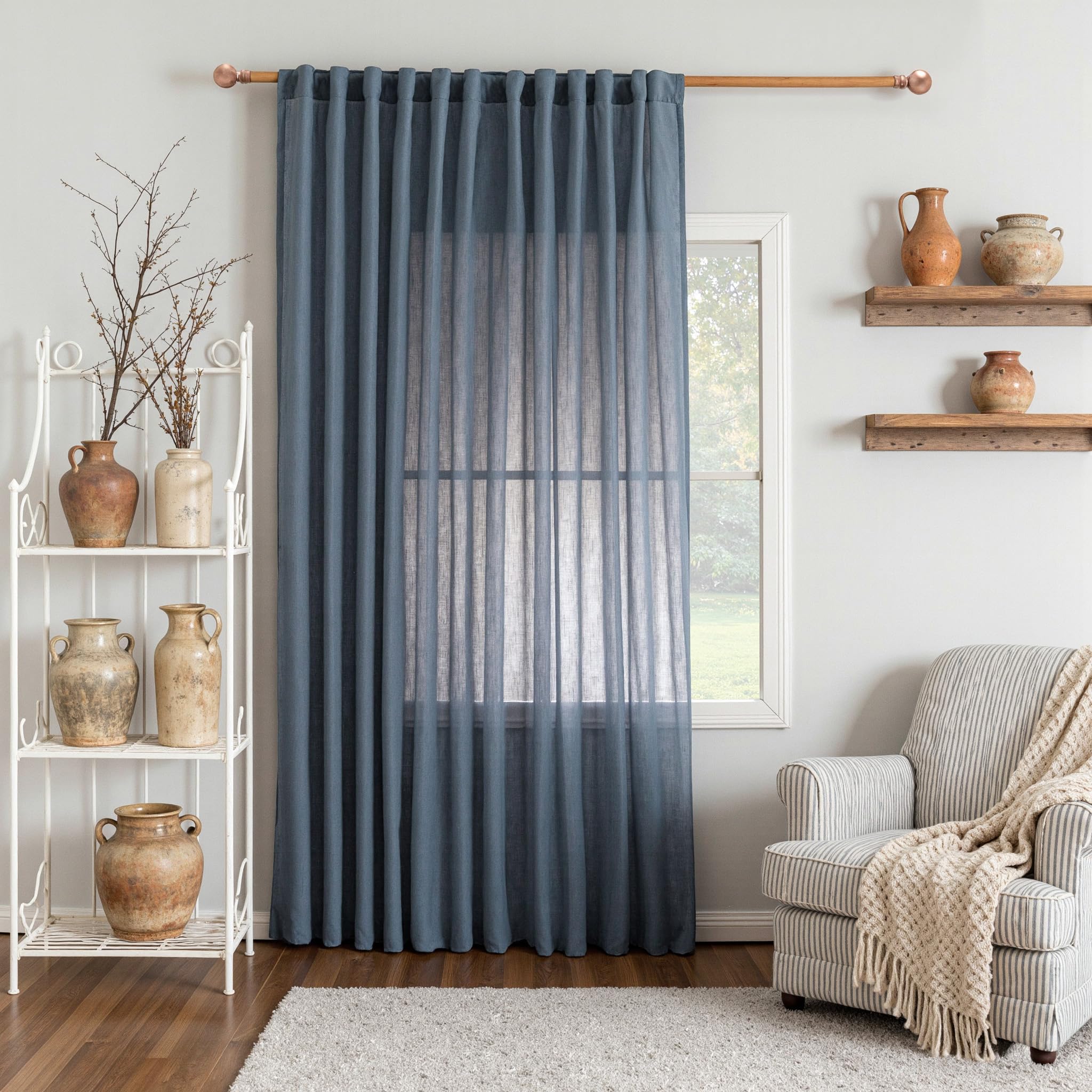 MYSKY HOME Cotton Curtains for Living Room Farmhouse Semi Sheer Light Filtering for Windows, Linen Look Texture Soft Modern Decor Country Style, 50" x 84", Light Oatmeal, 2 Panels