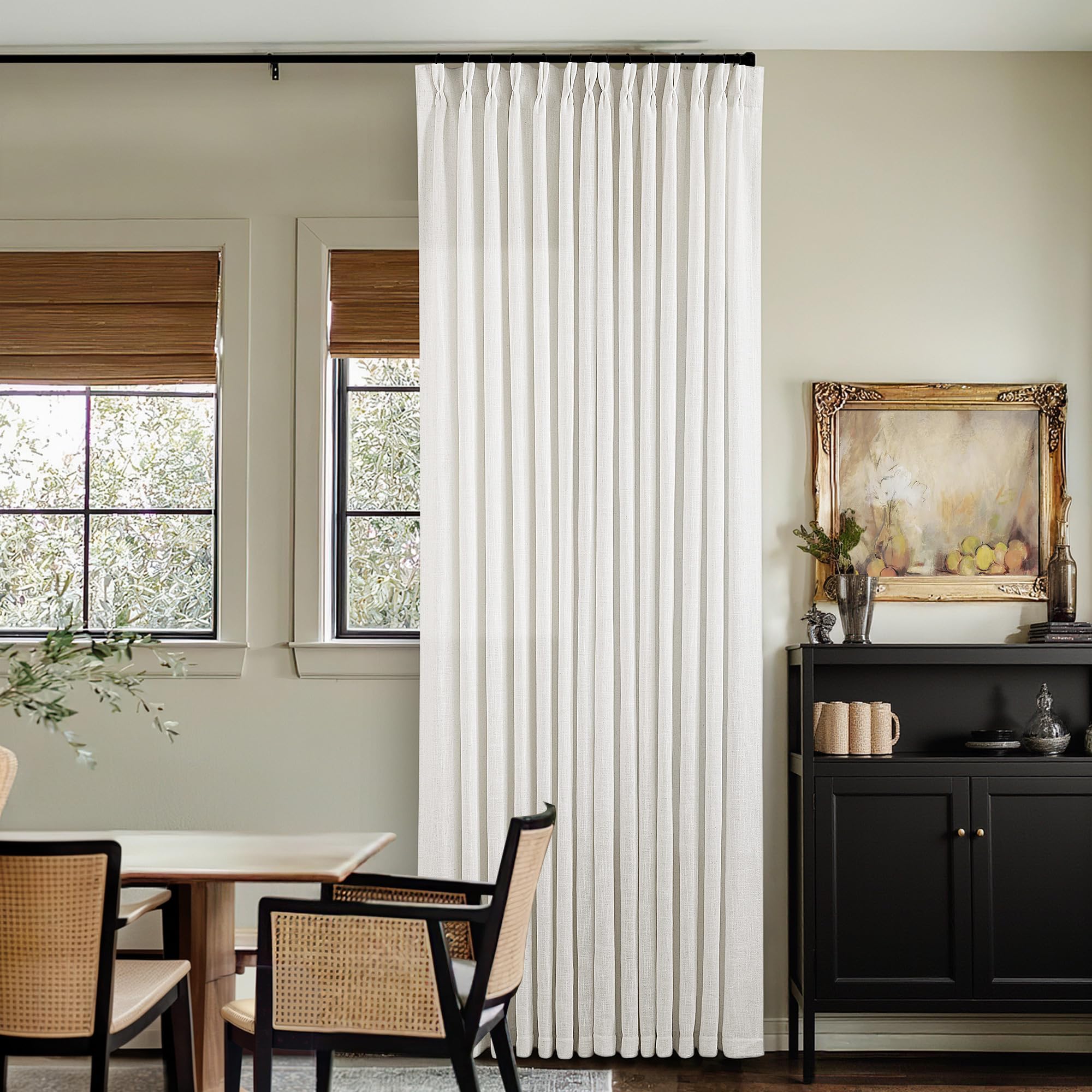 Natural Pinch Pleated Linen Curtains 84 Inch Length 2 Panels for Living Room Bedroom Textured Cream Ivory Birch Semi Sheer Boho Neutral Back Tab Pinch Pleat Hooks Rings Window Curtain 84 Inches Long