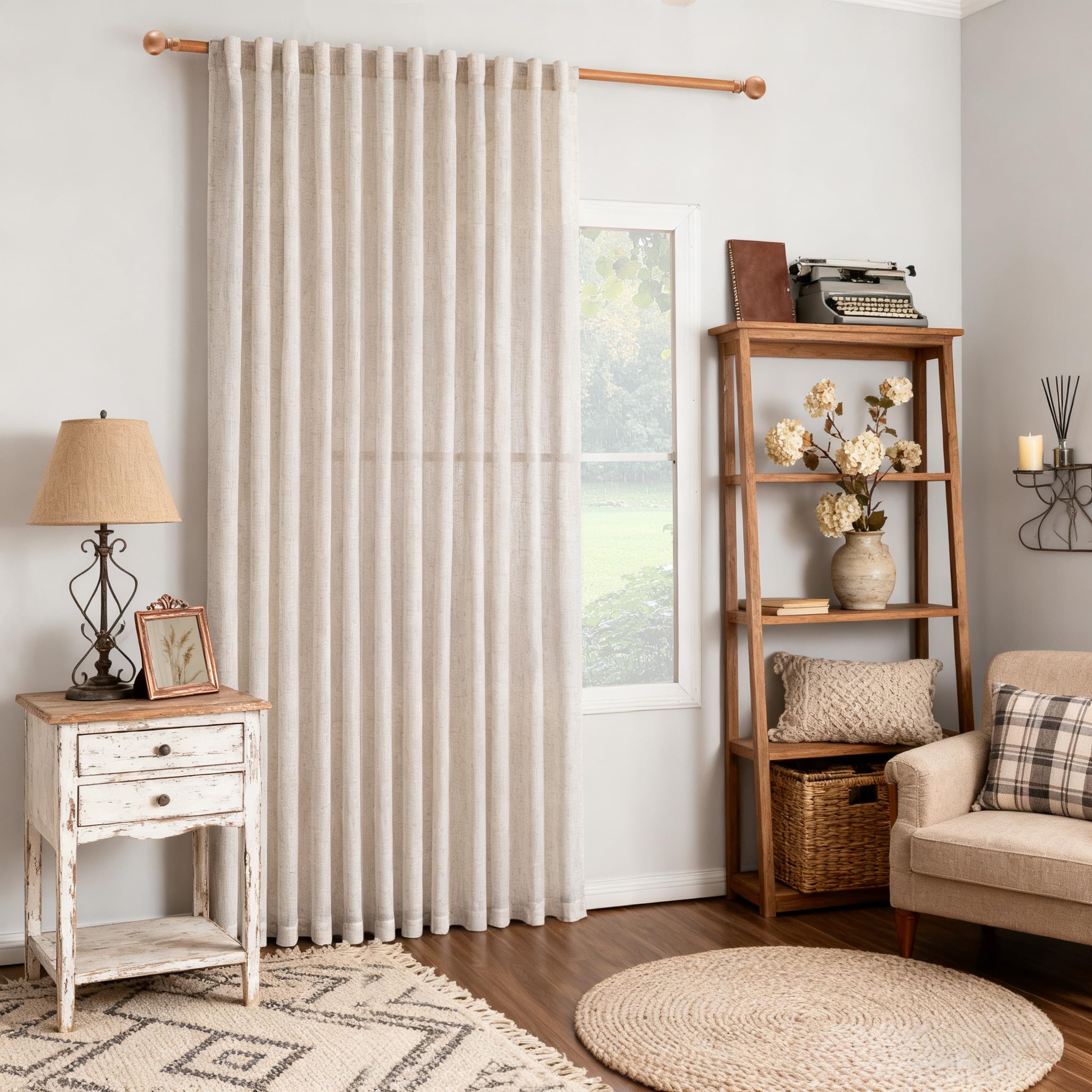 MYSKY HOME Cotton Curtains for Living Room Farmhouse Semi Sheer Light Filtering for Windows, Linen Look Texture Soft Modern Decor Country Style, 50" x 84", Light Oatmeal, 2 Panels