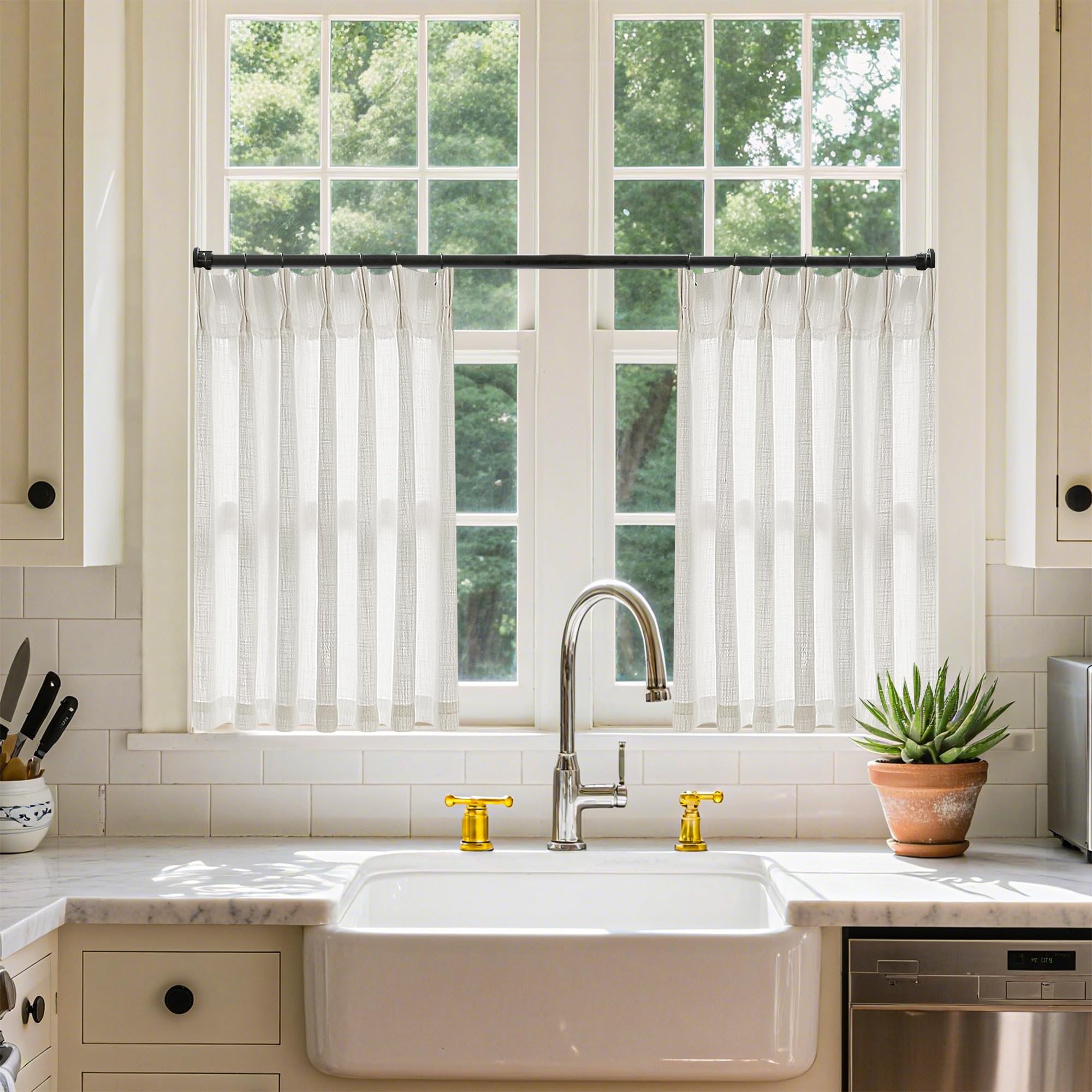Natural Pinch Pleated Linen Curtains 84 Inch Length 2 Panels for Living Room Bedroom Textured Cream Ivory Birch Semi Sheer Boho Neutral Back Tab Pinch Pleat Hooks Rings Window Curtain 84 Inches Long