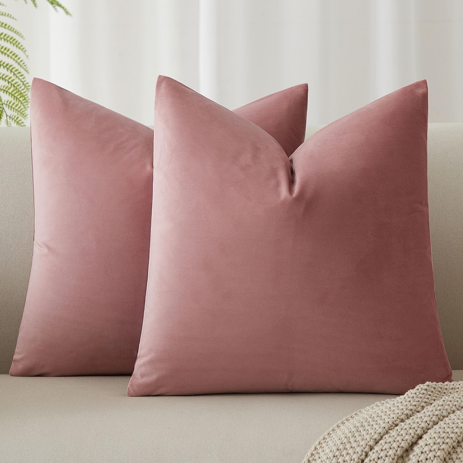 JUSPURBET Decorative Pillow Covers Set of 2 Velvet Throw Pillow Covers for Couch Sofa Bed Soft Cushion Covers Cases with Hidden Zipper for Living Room Home Decor 24x24 inch,Coral