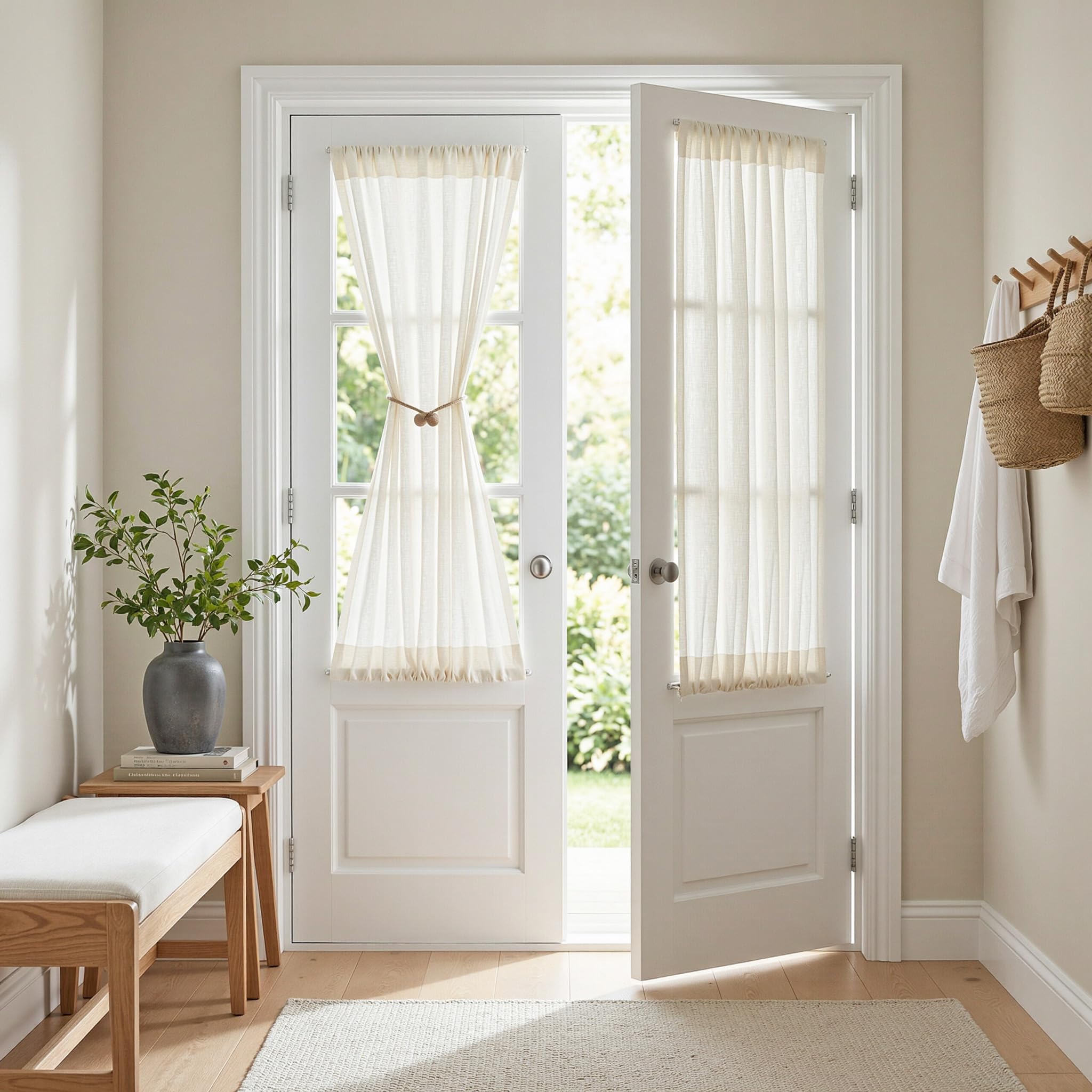 MYSKY HOME Cotton Curtains for Living Room Farmhouse Semi Sheer Light Filtering for Windows, Linen Look Texture Soft Modern Decor Country Style, 50" x 84", Light Oatmeal, 2 Panels