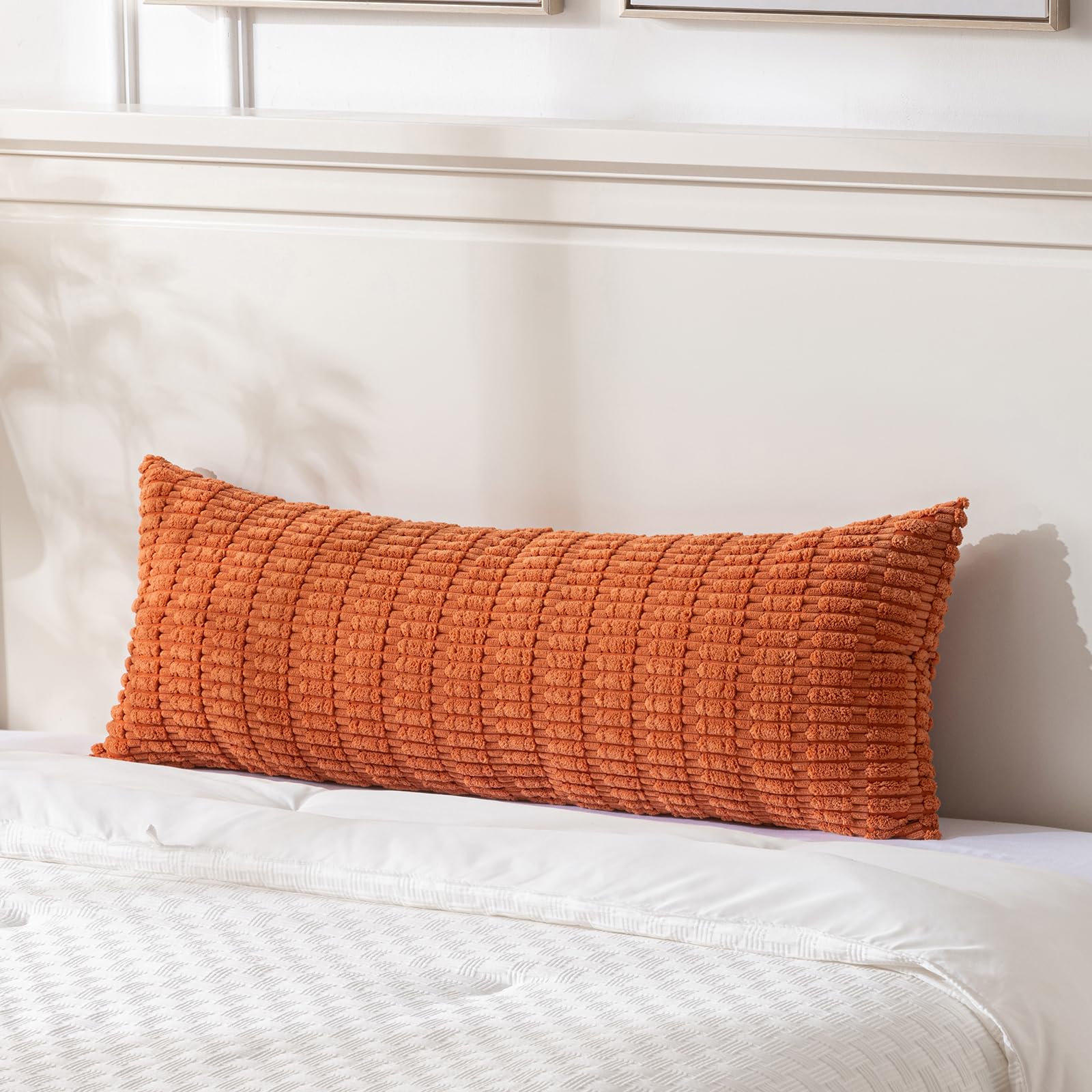 Fancy Homi Decorative Throw Pillow Covers for Bed Couch Bedroom Bench, Soft Corduroy Solid Pillow Case, Rustic Farmhouse Boho Room Decor,54" x 20" (Pack of 1),Coral