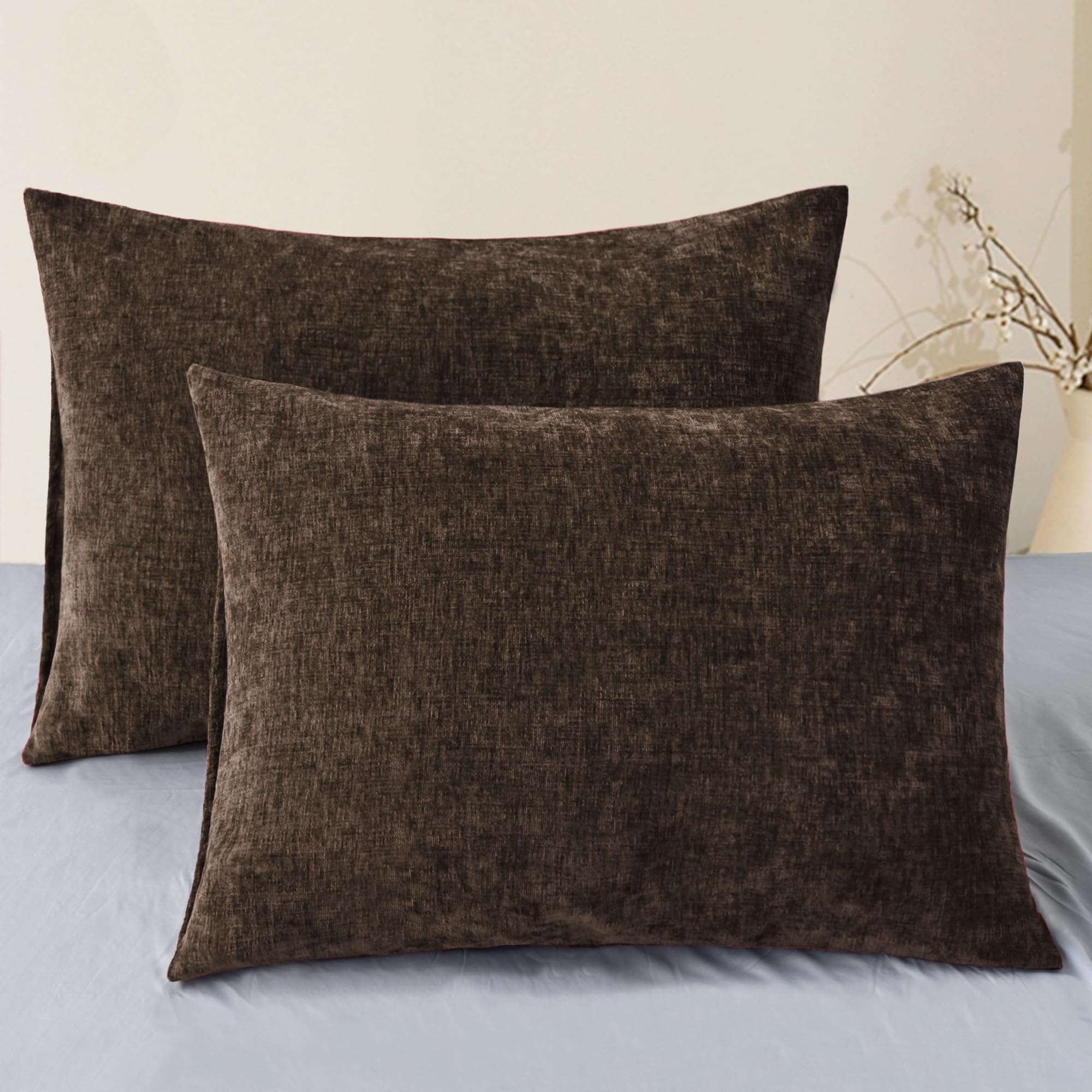CaliTime Throw Pillow Covers Decorative 20 X 26 Inches Pack of 2 Cozy Chenille Standard Pillow Shams Cases for Couch Sofa Bed Living Room Home Living Coral