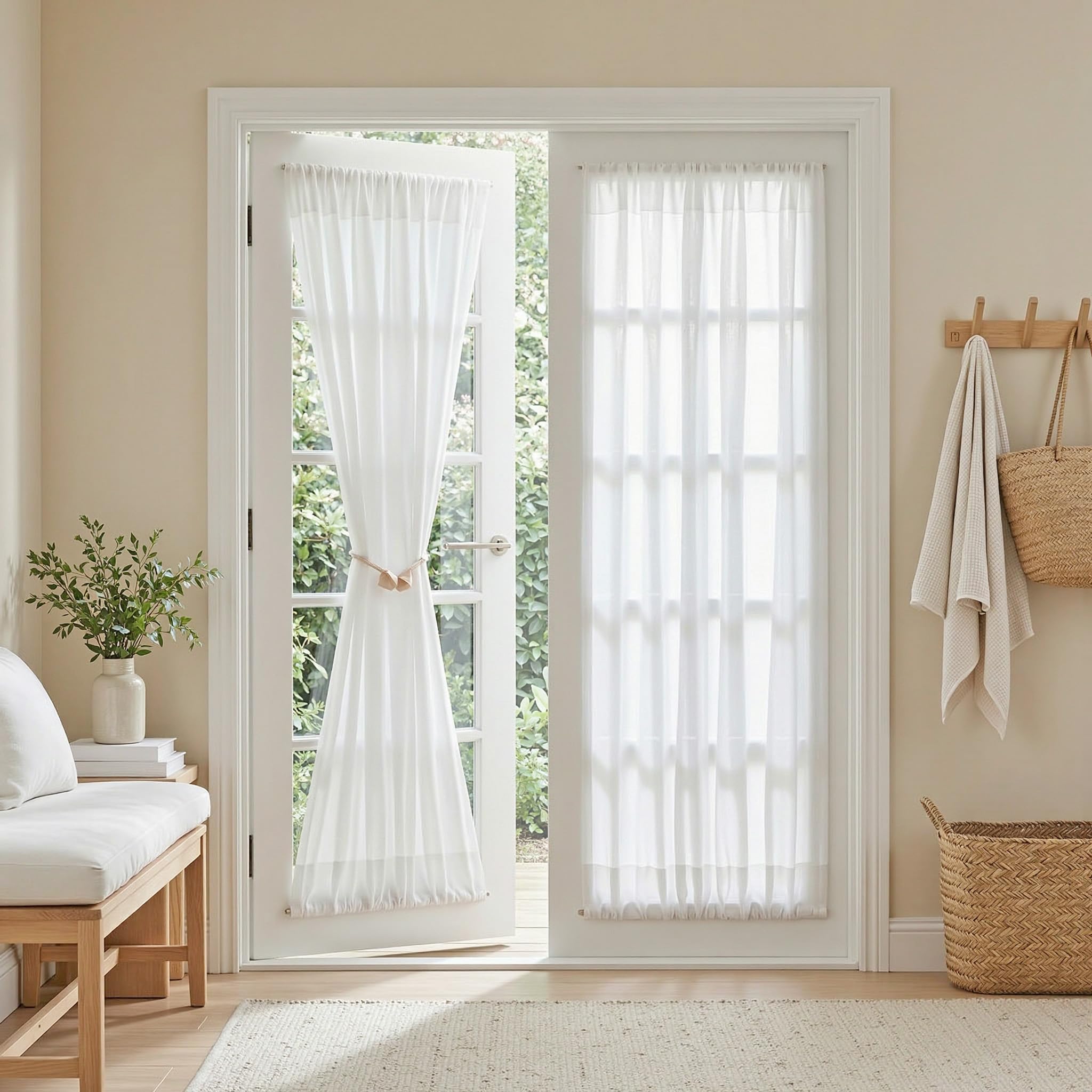MYSKY HOME Cotton Curtains for Living Room Farmhouse Semi Sheer Light Filtering for Windows, Linen Look Texture Soft Modern Decor Country Style, 50" x 84", Light Oatmeal, 2 Panels