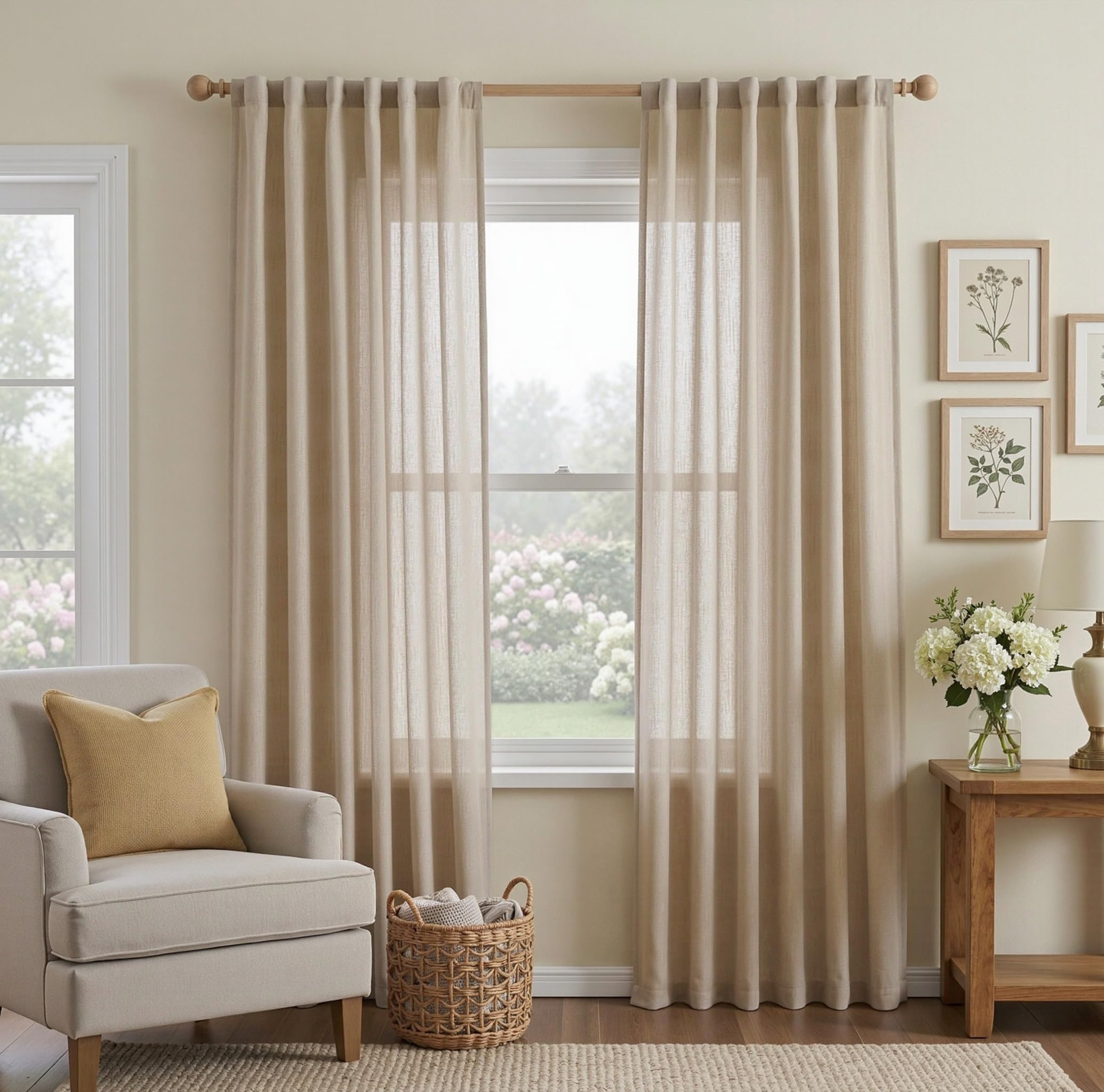 MYSKY HOME Cotton Curtains for Living Room Farmhouse Semi Sheer Light Filtering for Windows, Linen Look Texture Soft Modern Decor Country Style, 50" x 84", Light Oatmeal, 2 Panels