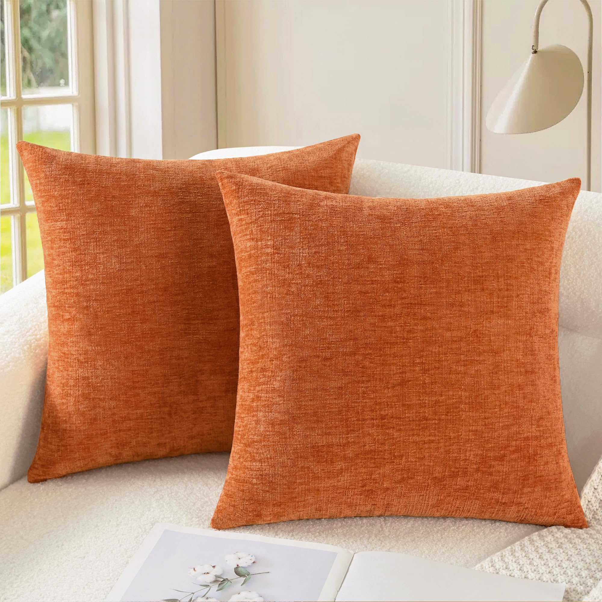 CaliTime Throw Pillow Covers Decorative 20 X 26 Inches Pack of 2 Cozy Chenille Standard Pillow Shams Cases for Couch Sofa Bed Living Room Home Living Coral