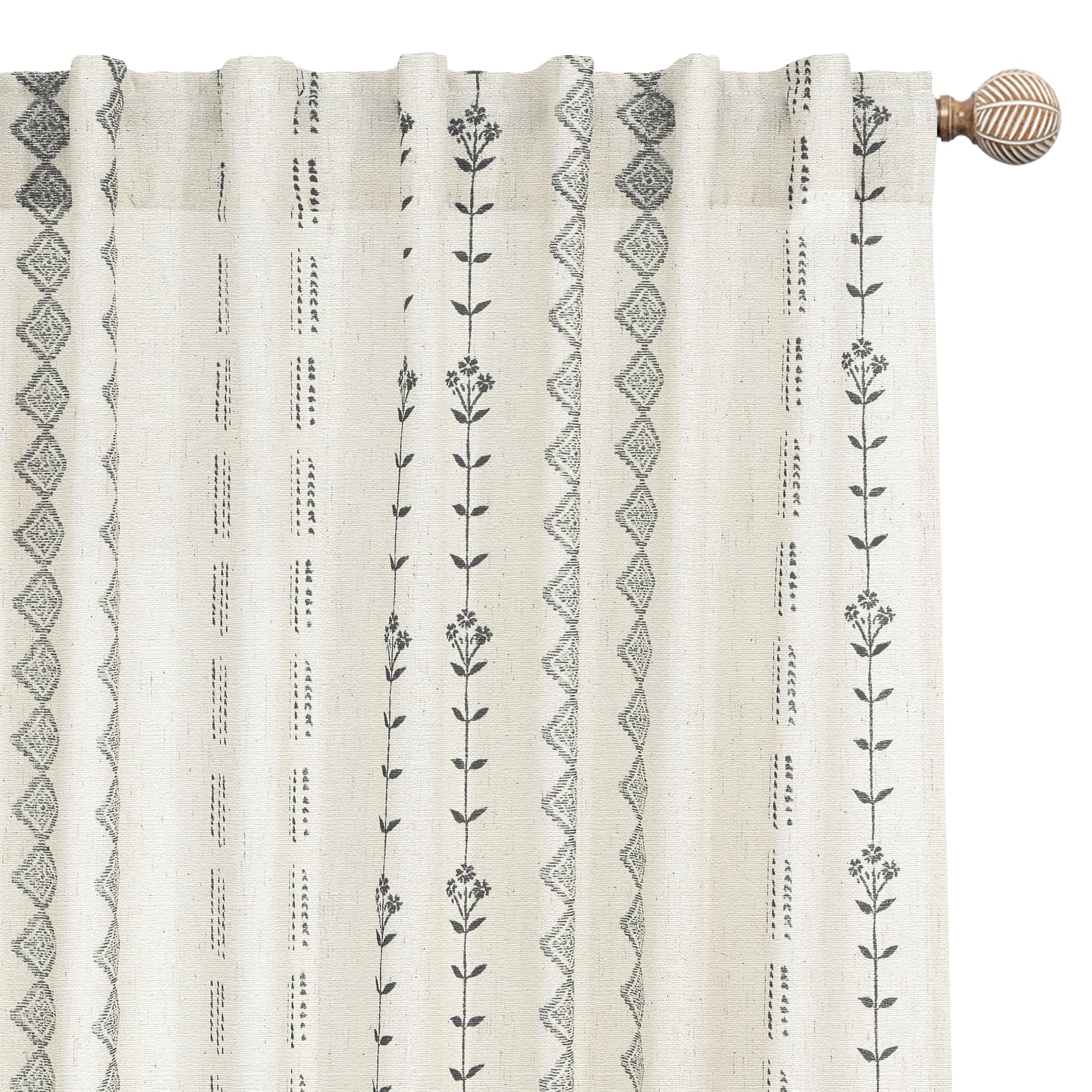 Neutral Farmhouse Curtains for Living Room 84 Inches Long,Taupe Cream Boho Light Filtering Sheer Patterned Modern Beautiful Linen Curtains with Floral Pattern Design Dining Room 84 Length 2 Panels Set