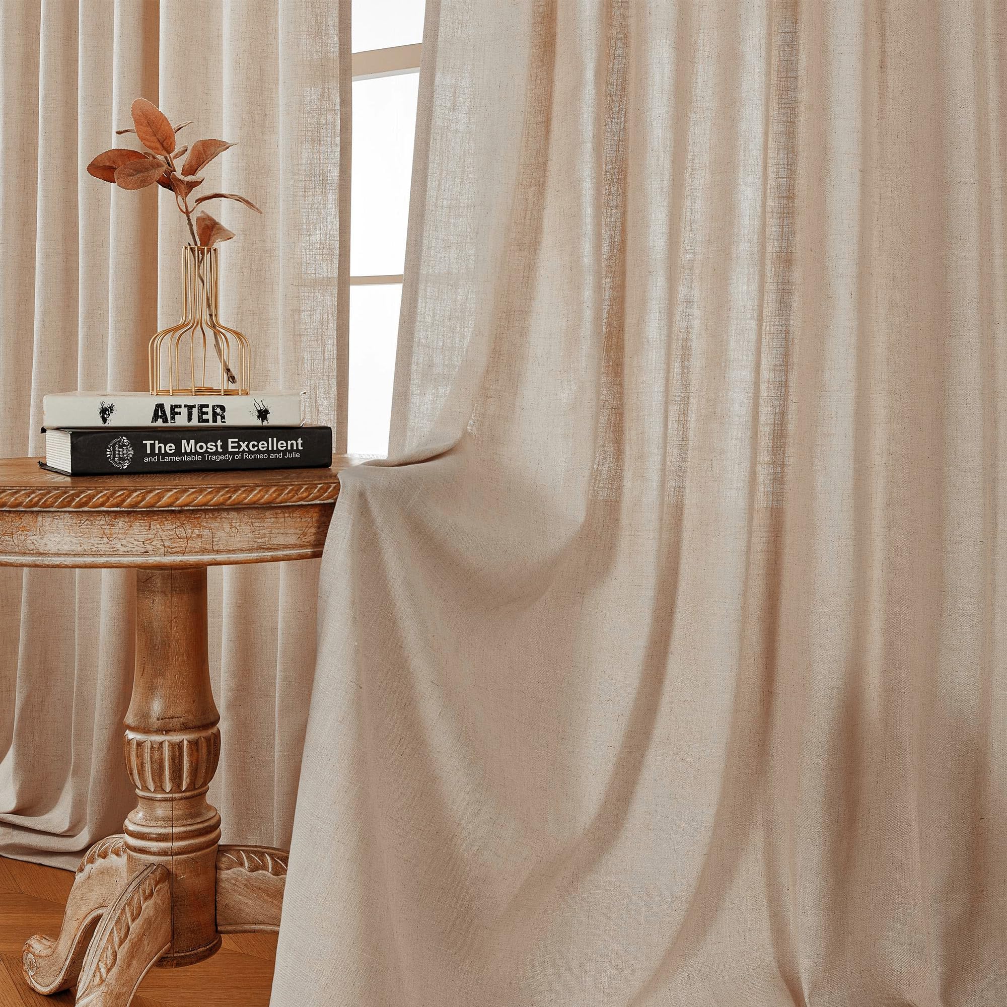 Joydeco Linen Curtains 96 inch Length 2 Panel Set, Light Filtering Curtain for Living Room Bedroom, 52 inch Wide Drapes with Rod Pocket Back Tab (96" Lx52 W, Ivory on Linen)