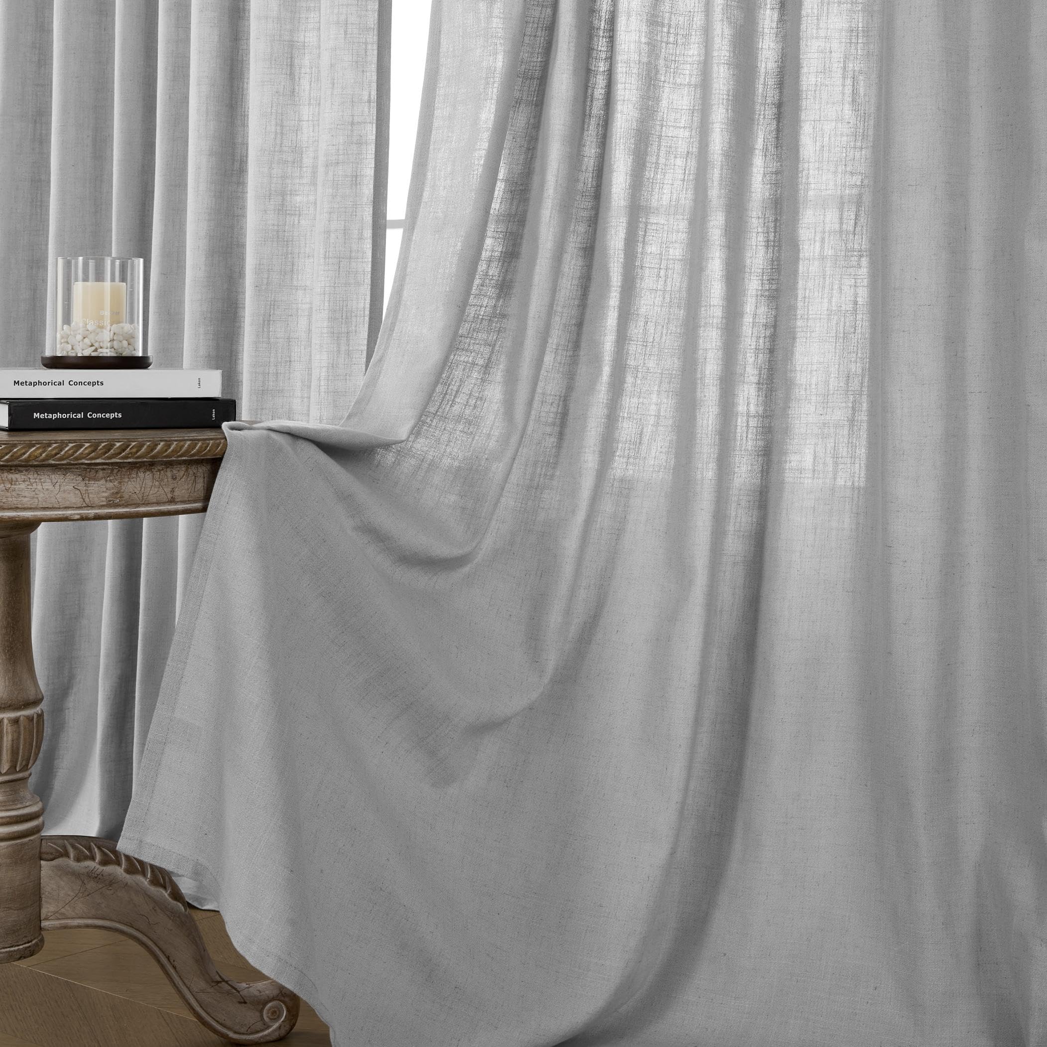 Joydeco Linen Curtains 96 inch Length 2 Panel Set, Light Filtering Curtain for Living Room Bedroom, 52 inch Wide Drapes with Rod Pocket Back Tab (96" Lx52 W, Ivory on Linen)