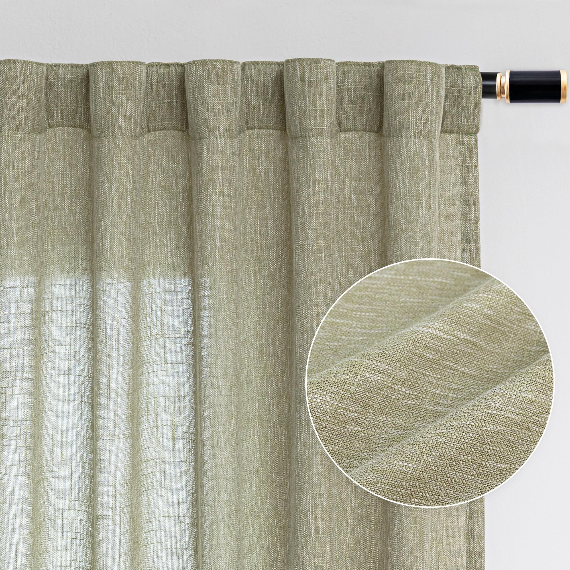 MYSKY HOME Cotton Curtains for Living Room Farmhouse Semi Sheer Light Filtering for Windows, Linen Look Texture Soft Modern Decor Country Style, 50" x 84", Light Oatmeal, 2 Panels