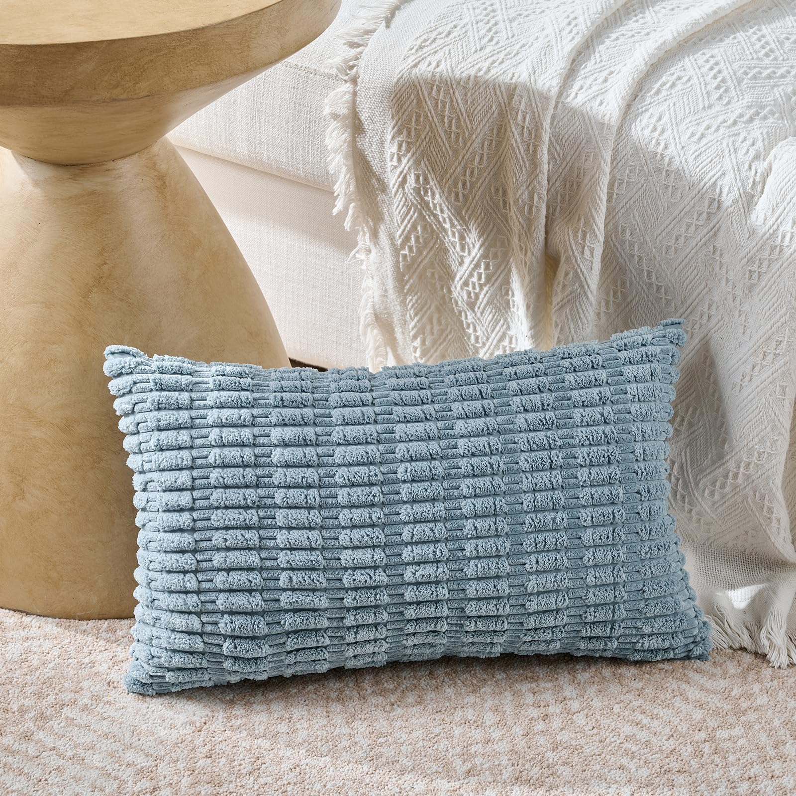 Fancy Homi Decorative Throw Pillow Covers for Bed Couch Bedroom Bench, Soft Corduroy Solid Pillow Case, Rustic Farmhouse Boho Room Decor,54" x 20" (Pack of 1),Coral