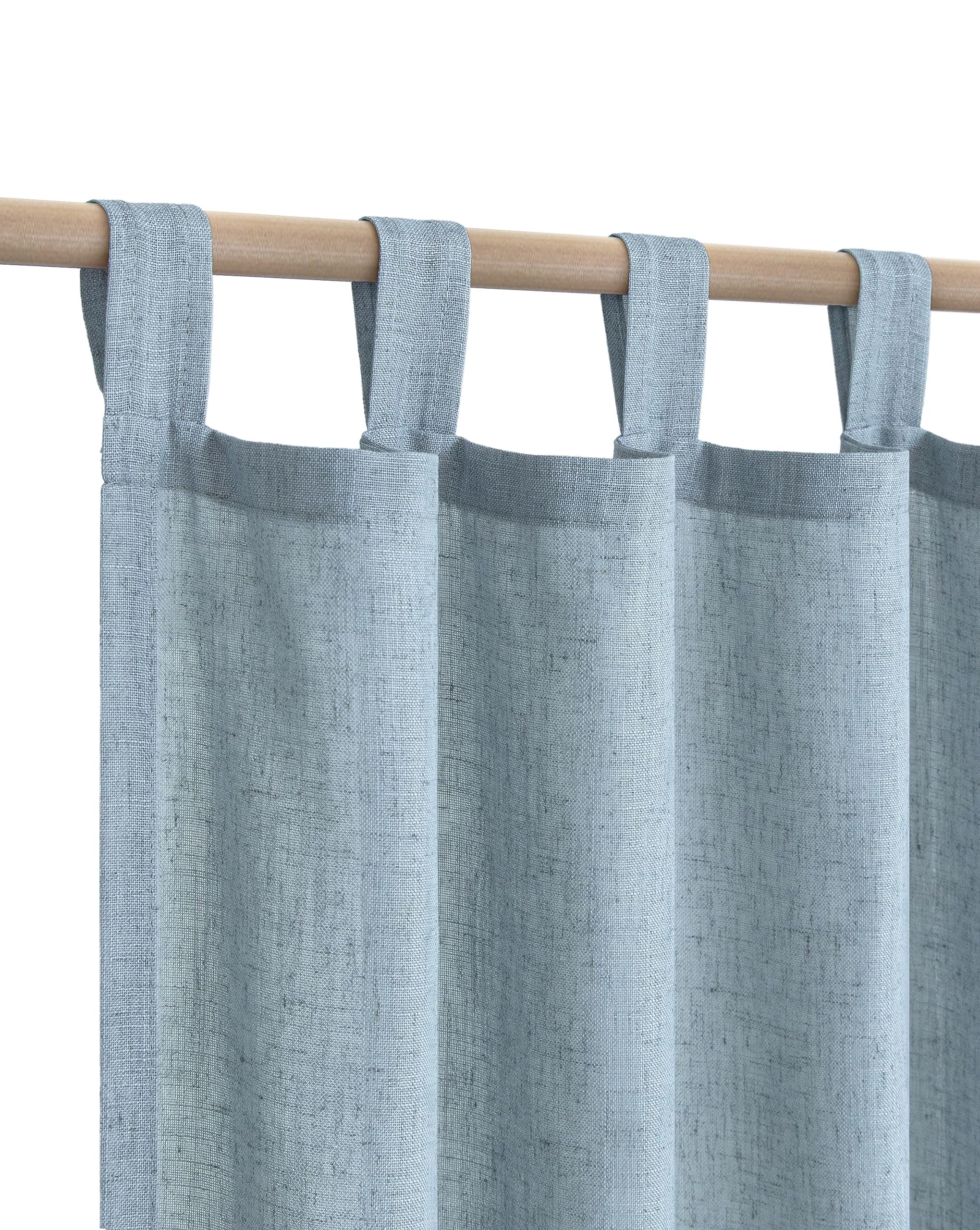 KOUFALL Farmhouse Linen Curtains, Cream Beige Semi Sheer Light Filtering Curtain, Boho Tab Top Neutral Country Curtains for Living Room, Bedroom, Nursery, 84 Inch Length, 2 Panels Set