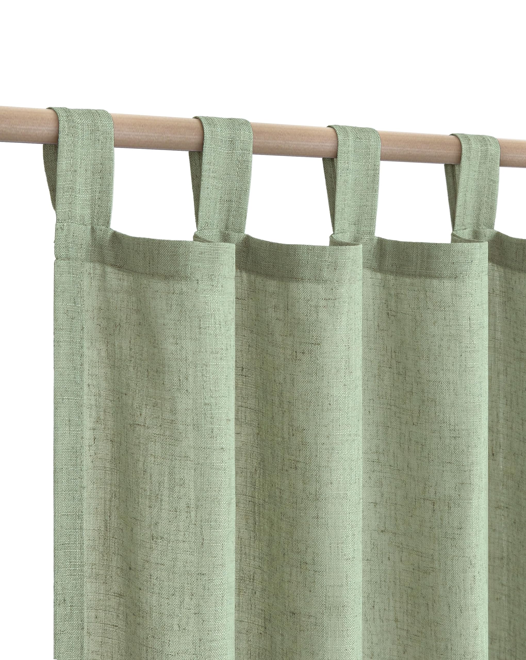 KOUFALL Farmhouse Linen Curtains, Cream Beige Semi Sheer Light Filtering Curtain, Boho Tab Top Neutral Country Curtains for Living Room, Bedroom, Nursery, 84 Inch Length, 2 Panels Set