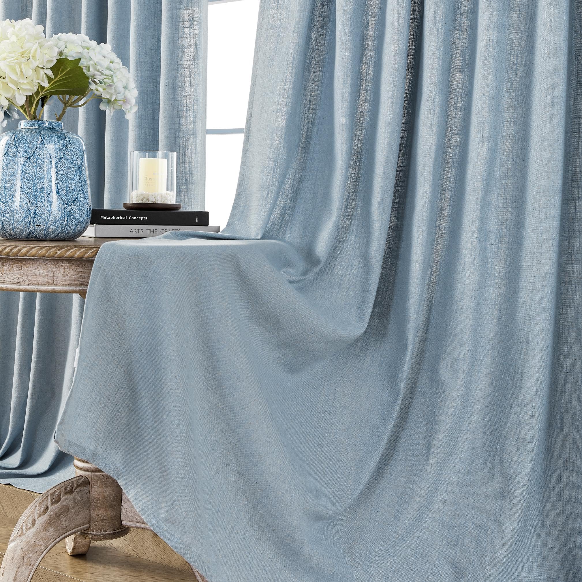 Joydeco Linen Curtains 96 inch Length 2 Panel Set, Light Filtering Curtain for Living Room Bedroom, 52 inch Wide Drapes with Rod Pocket Back Tab (96" Lx52 W, Ivory on Linen)