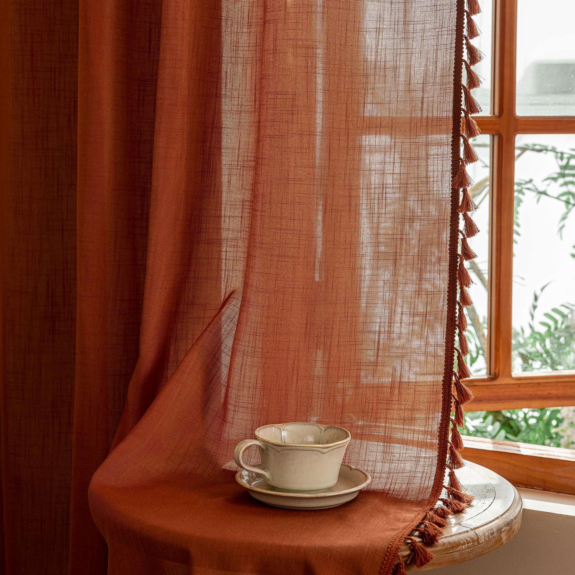 MYSKY HOME Cotton Curtains for Living Room Farmhouse Semi Sheer Light Filtering for Windows, Linen Look Texture Soft Modern Decor Country Style, 50" x 84", Light Oatmeal, 2 Panels