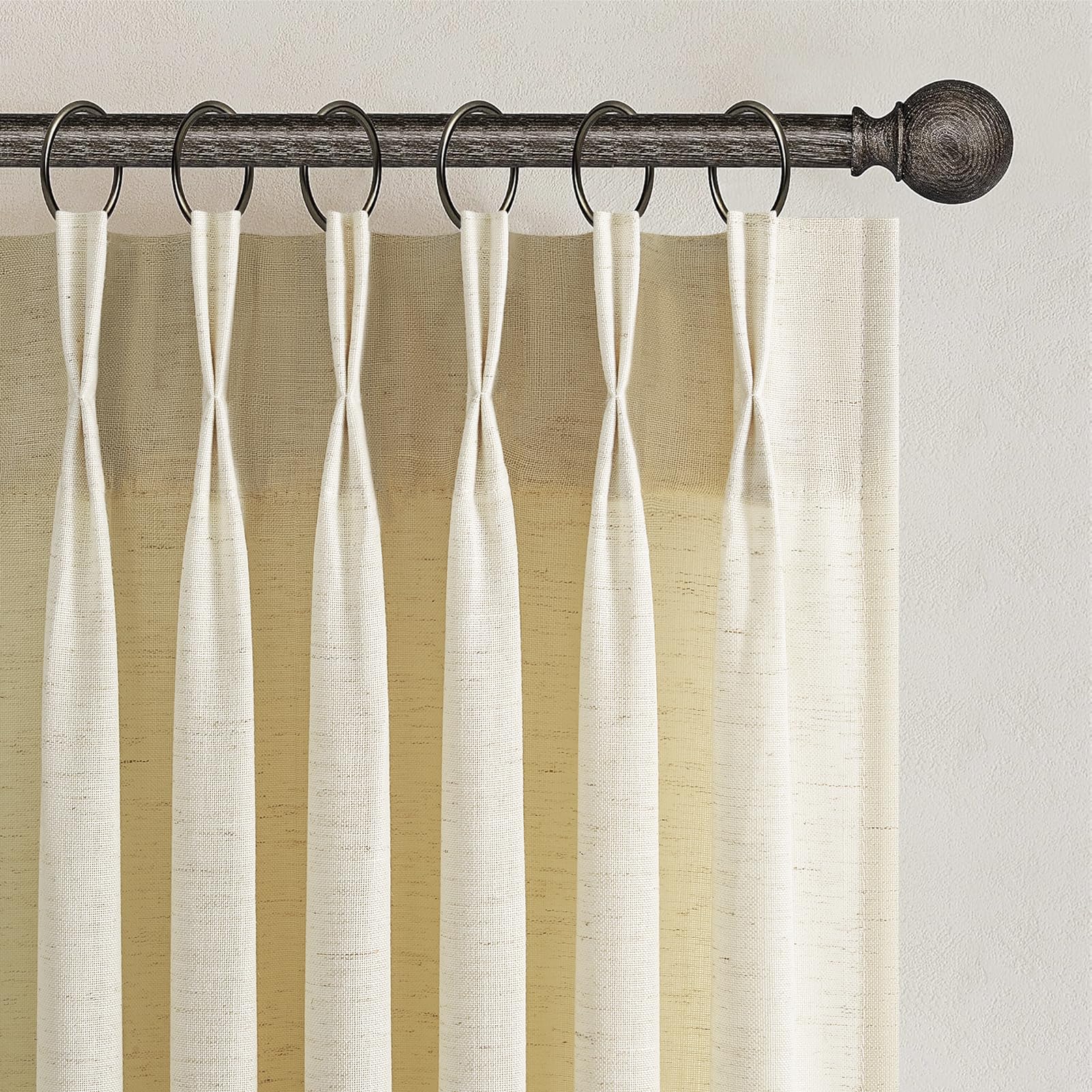 Topfinel Pinch Pleated Curtains 90 Inches Long 2 Panels Set,Natural Cream Semi Sheer Cotton Blend Fabric Aesthetic Advanced Curtain Drapes for Living Room Bedroom,40x90 inch Length