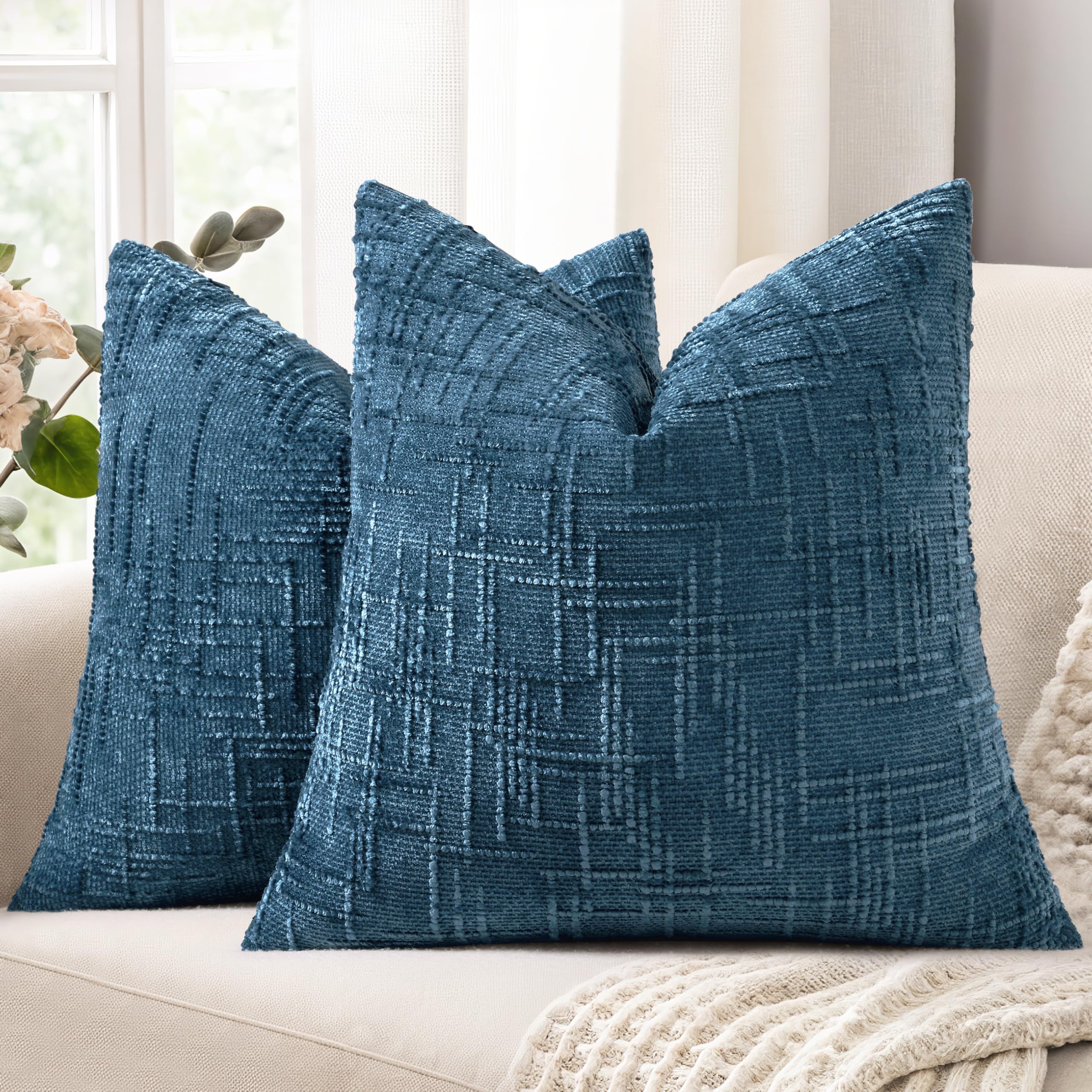 decorUhome Summer Cream White Chenille Euro Sham Throw Pillow Covers 22x22 Set of 2 Textured Soft Cozy Slubby Couch Pillow Covers Modern Farmhouse Boho Decorative Pillow Cases for Bed Sofa Living Room