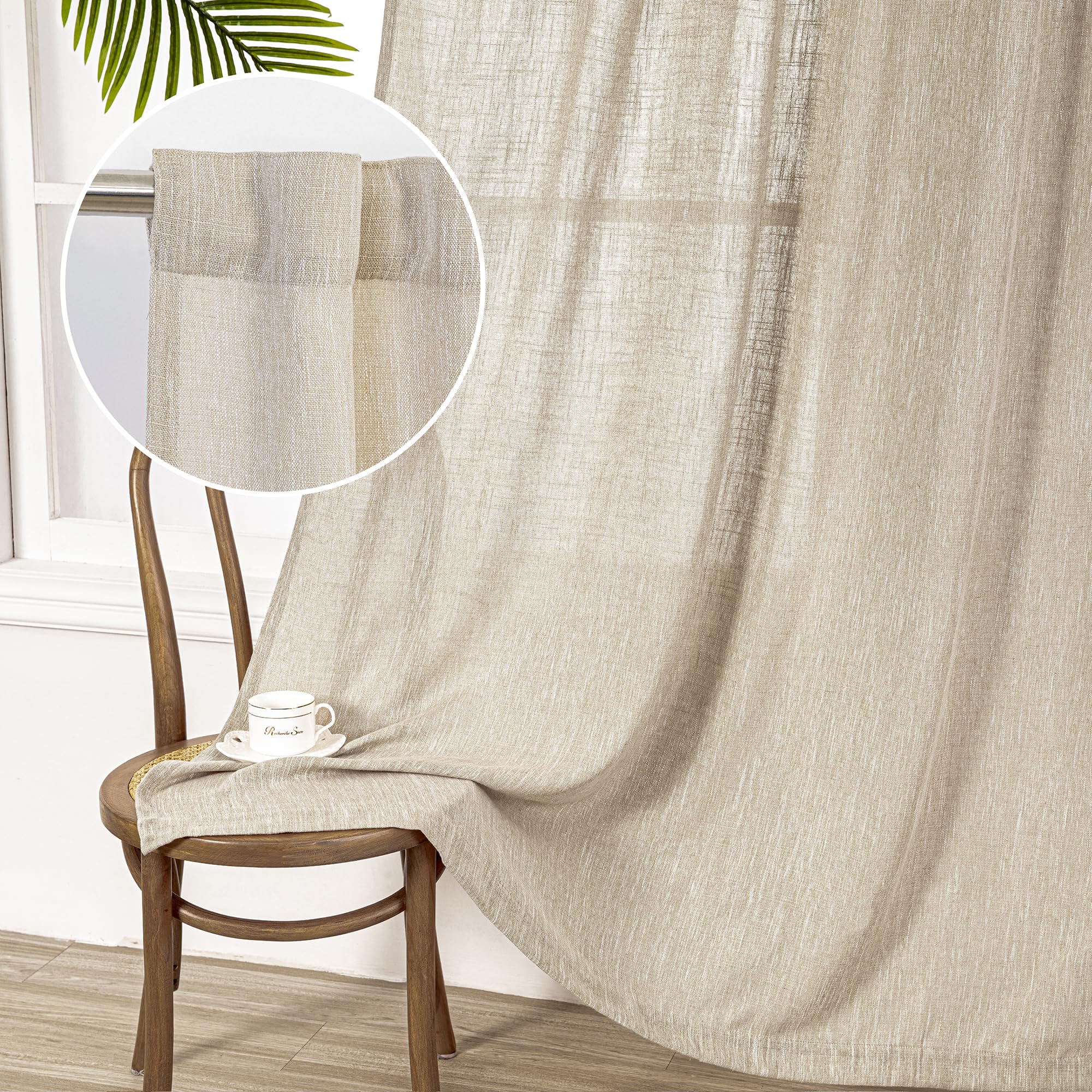MYSKY HOME Cotton Curtains for Living Room Farmhouse Semi Sheer Light Filtering for Windows, Linen Look Texture Soft Modern Decor Country Style, 50" x 84", Light Oatmeal, 2 Panels