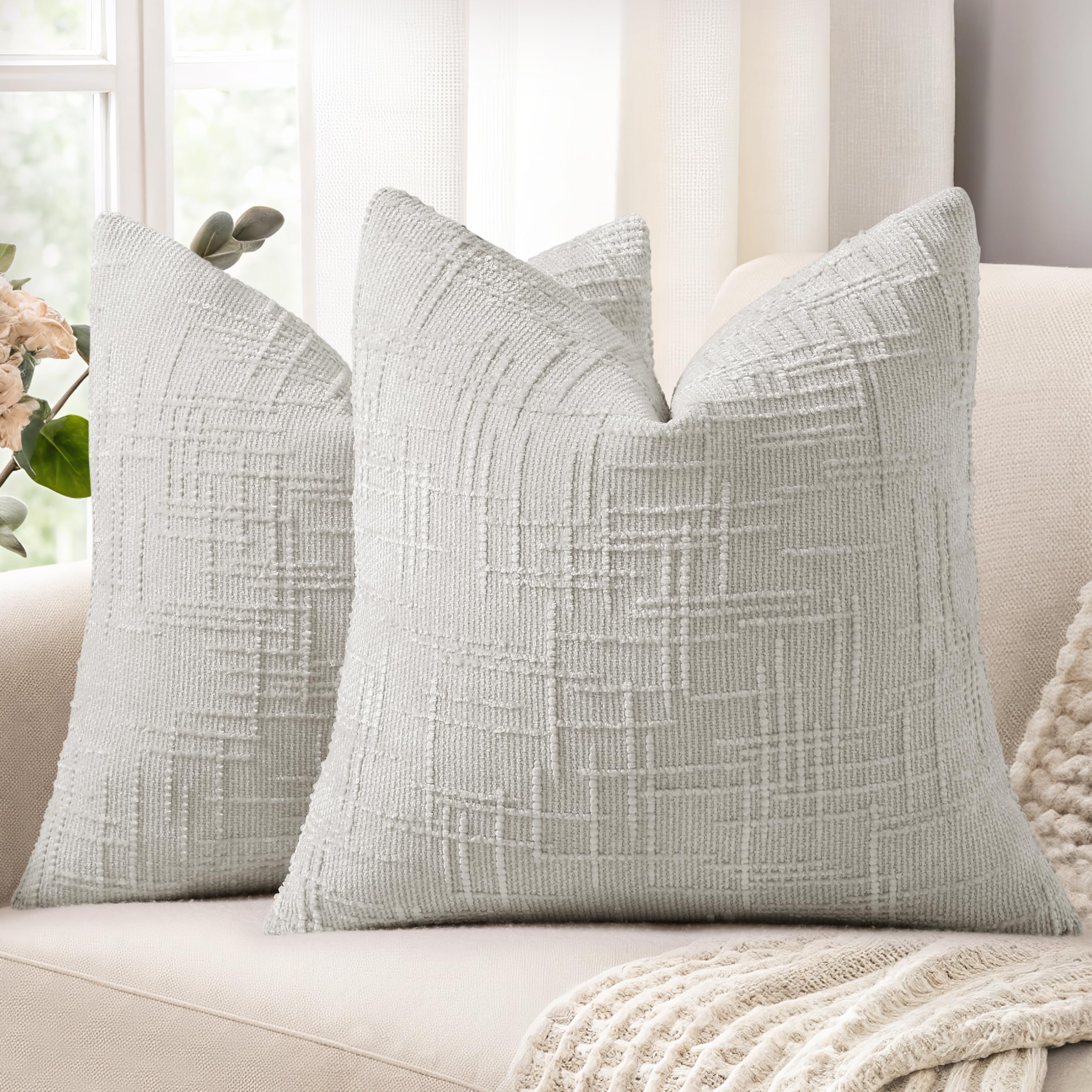 decorUhome Summer Cream White Chenille Euro Sham Throw Pillow Covers 22x22 Set of 2 Textured Soft Cozy Slubby Couch Pillow Covers Modern Farmhouse Boho Decorative Pillow Cases for Bed Sofa Living Room