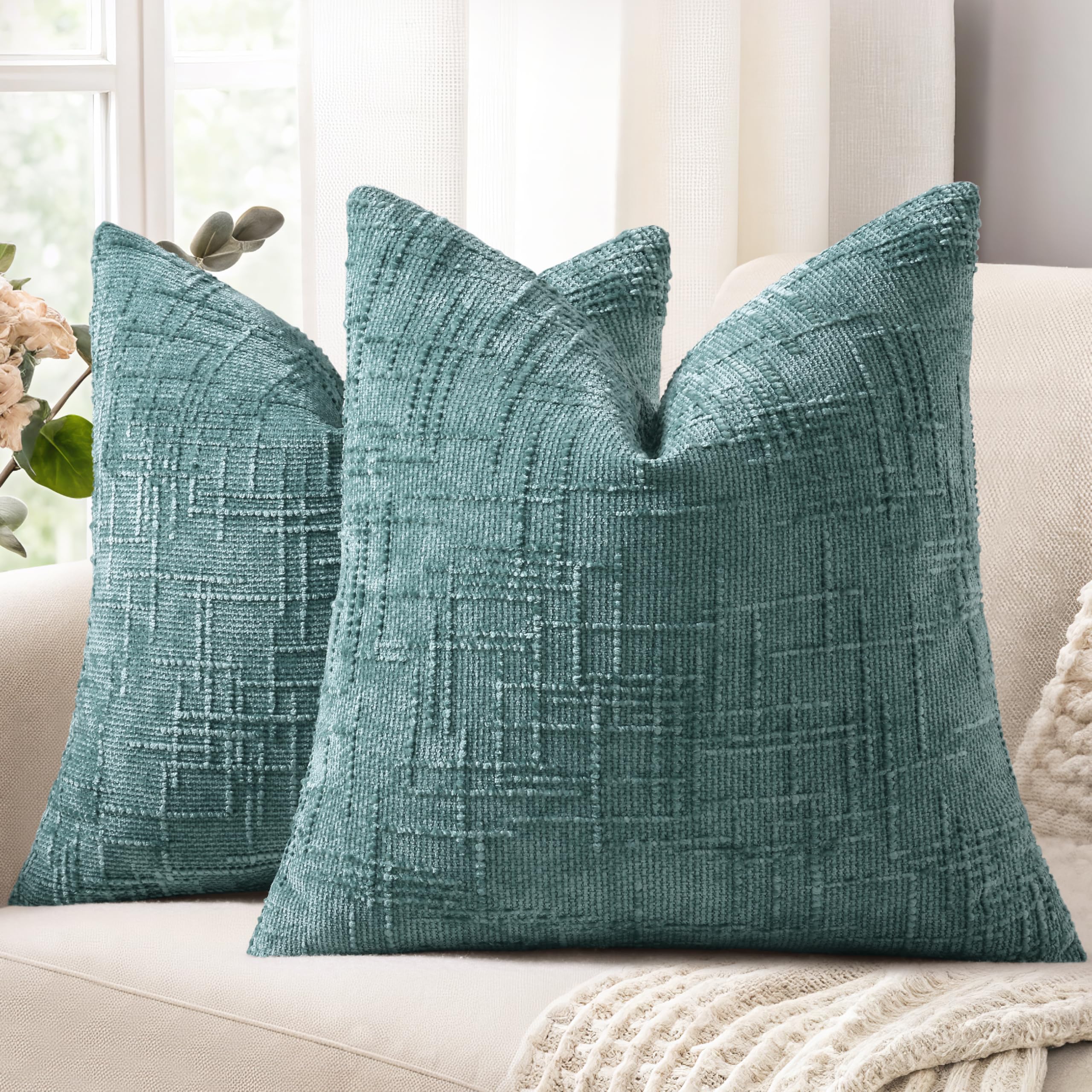 decorUhome Summer Cream White Chenille Euro Sham Throw Pillow Covers 22x22 Set of 2 Textured Soft Cozy Slubby Couch Pillow Covers Modern Farmhouse Boho Decorative Pillow Cases for Bed Sofa Living Room