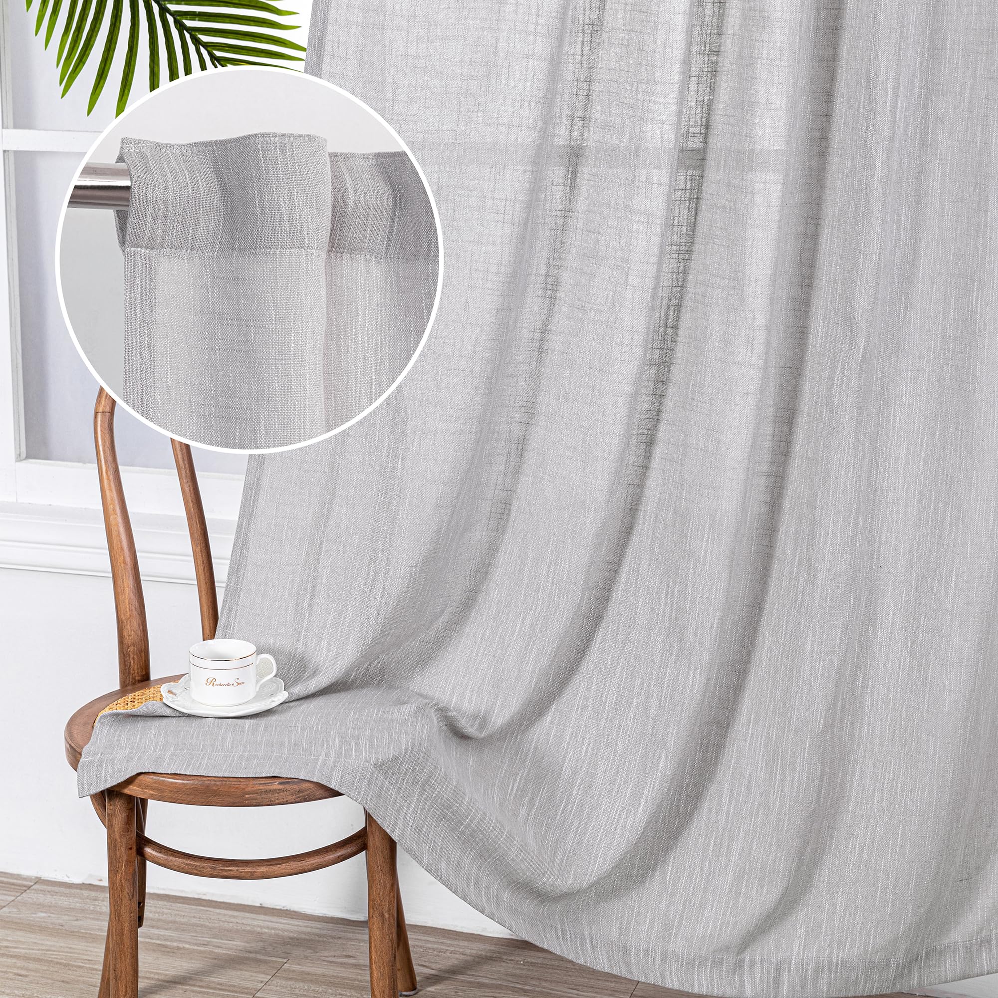 MYSKY HOME Cotton Curtains for Living Room Farmhouse Semi Sheer Light Filtering for Windows, Linen Look Texture Soft Modern Decor Country Style, 50" x 84", Light Oatmeal, 2 Panels