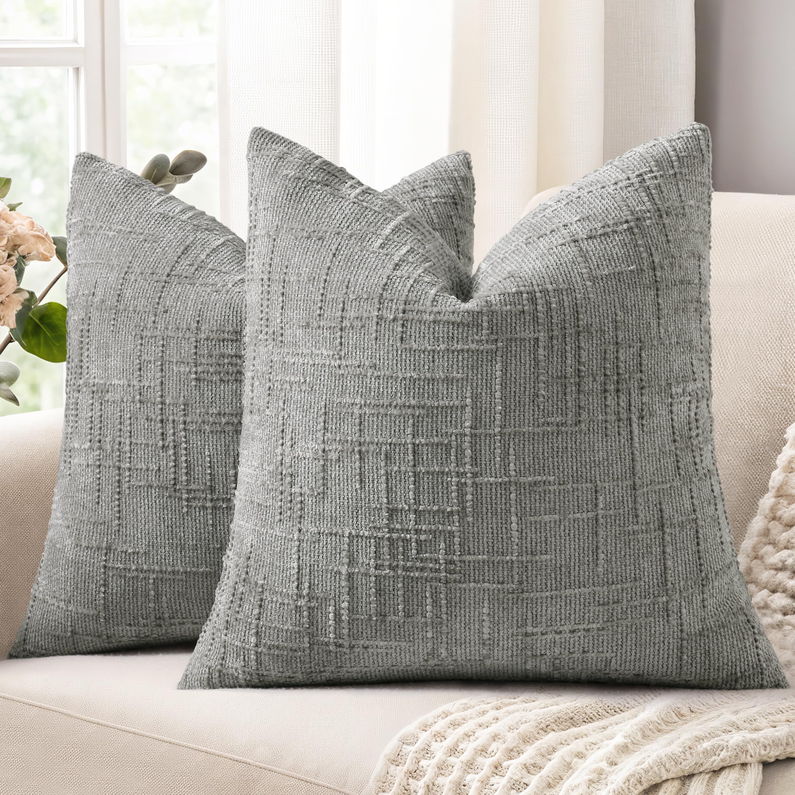decorUhome Summer Cream White Chenille Euro Sham Throw Pillow Covers 22x22 Set of 2 Textured Soft Cozy Slubby Couch Pillow Covers Modern Farmhouse Boho Decorative Pillow Cases for Bed Sofa Living Room