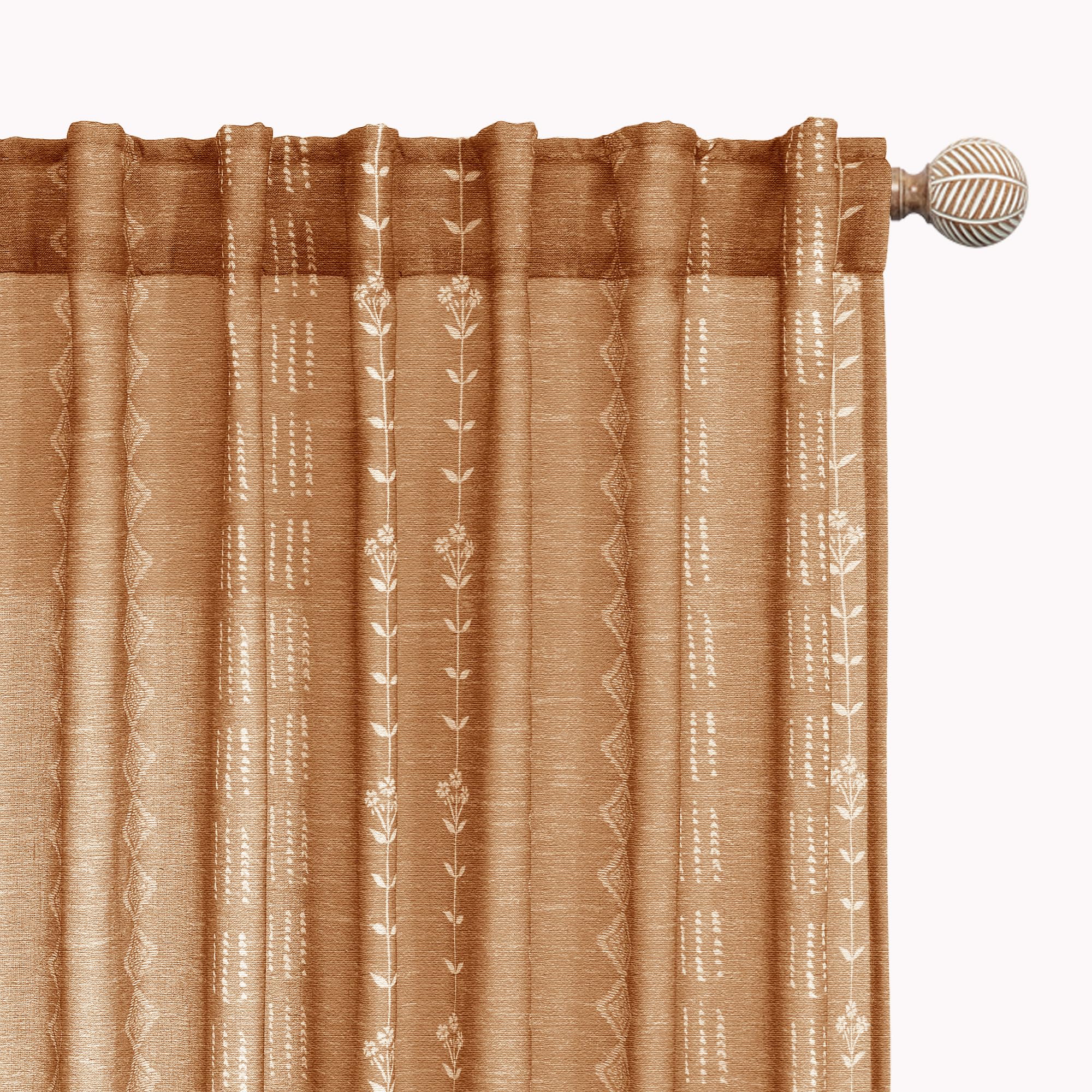 Neutral Farmhouse Curtains for Living Room 84 Inches Long,Taupe Cream Boho Light Filtering Sheer Patterned Modern Beautiful Linen Curtains with Floral Pattern Design Dining Room 84 Length 2 Panels Set