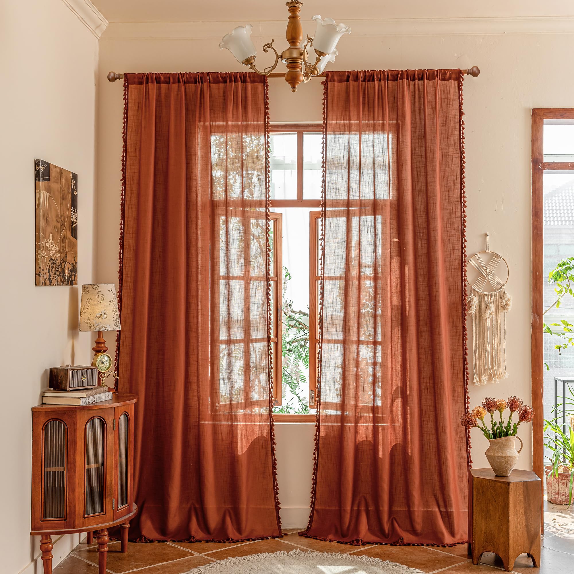 MYSKY HOME Cotton Curtains for Living Room Farmhouse Semi Sheer Light Filtering for Windows, Linen Look Texture Soft Modern Decor Country Style, 50" x 84", Light Oatmeal, 2 Panels