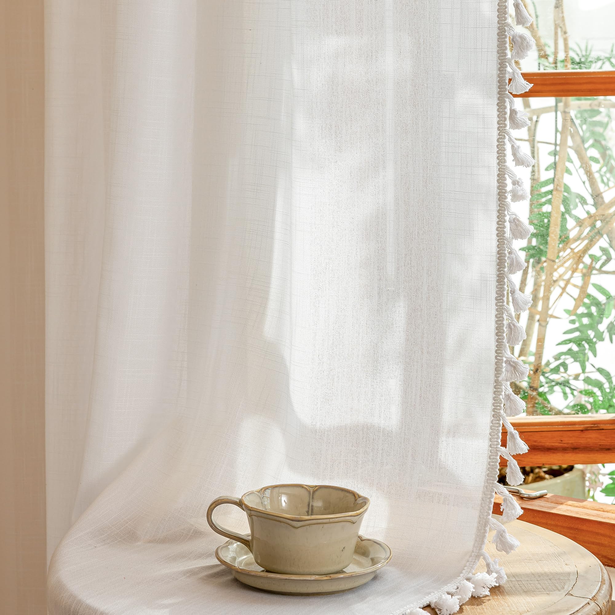 MYSKY HOME Cotton Curtains for Living Room Farmhouse Semi Sheer Light Filtering for Windows, Linen Look Texture Soft Modern Decor Country Style, 50" x 84", Light Oatmeal, 2 Panels