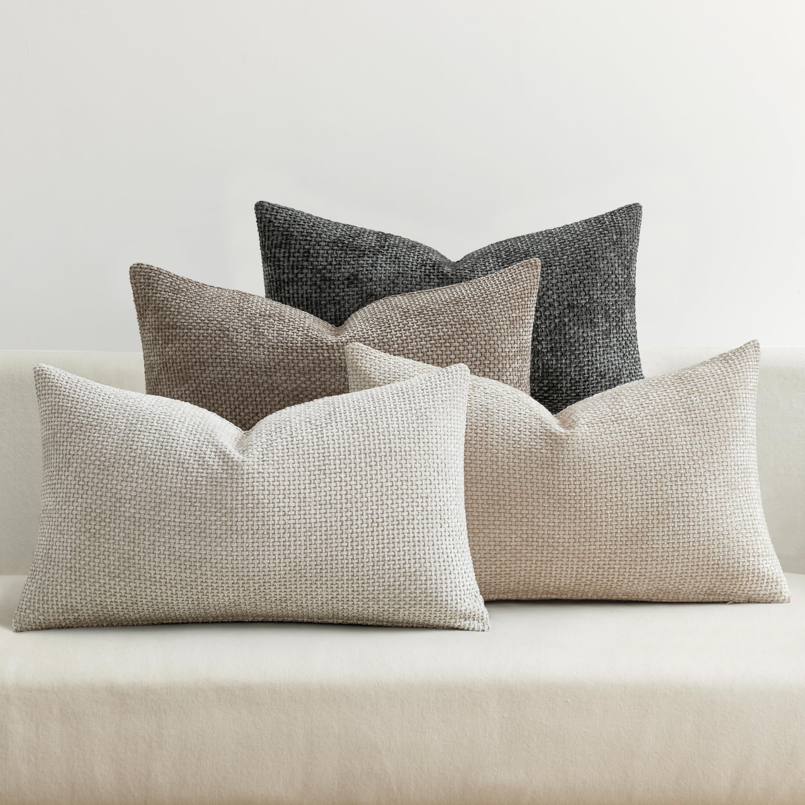 MIULEE Pack of 4 Couch Throw Pillow Covers 18x18 Inch Cream Soft Decorative Chenille Pillow Covers Farmhouse Accent Cushion Covers for Boho Spring Home Decor Sofa Bedroom Living Room