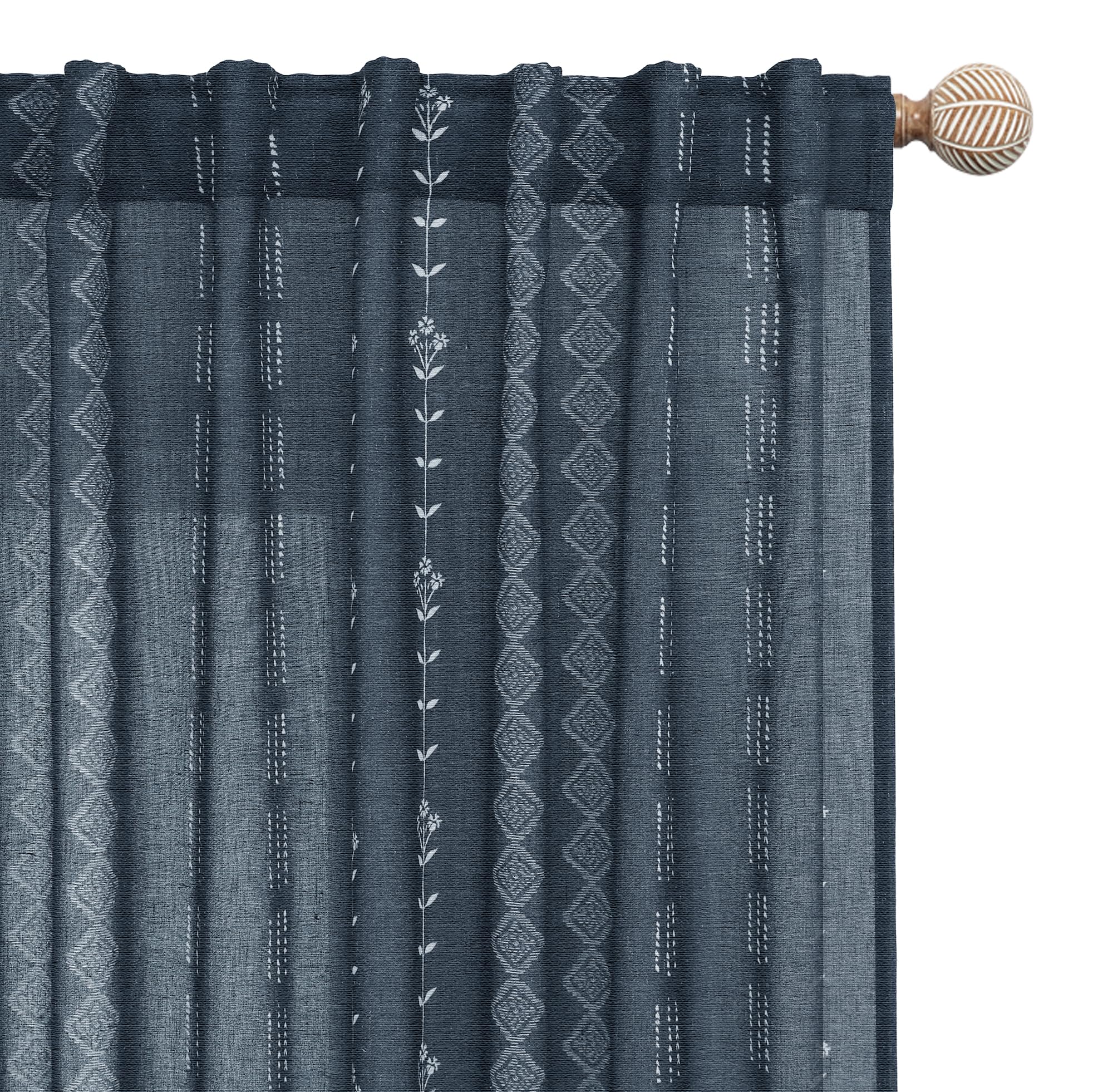 Neutral Farmhouse Curtains for Living Room 84 Inches Long,Taupe Cream Boho Light Filtering Sheer Patterned Modern Beautiful Linen Curtains with Floral Pattern Design Dining Room 84 Length 2 Panels Set