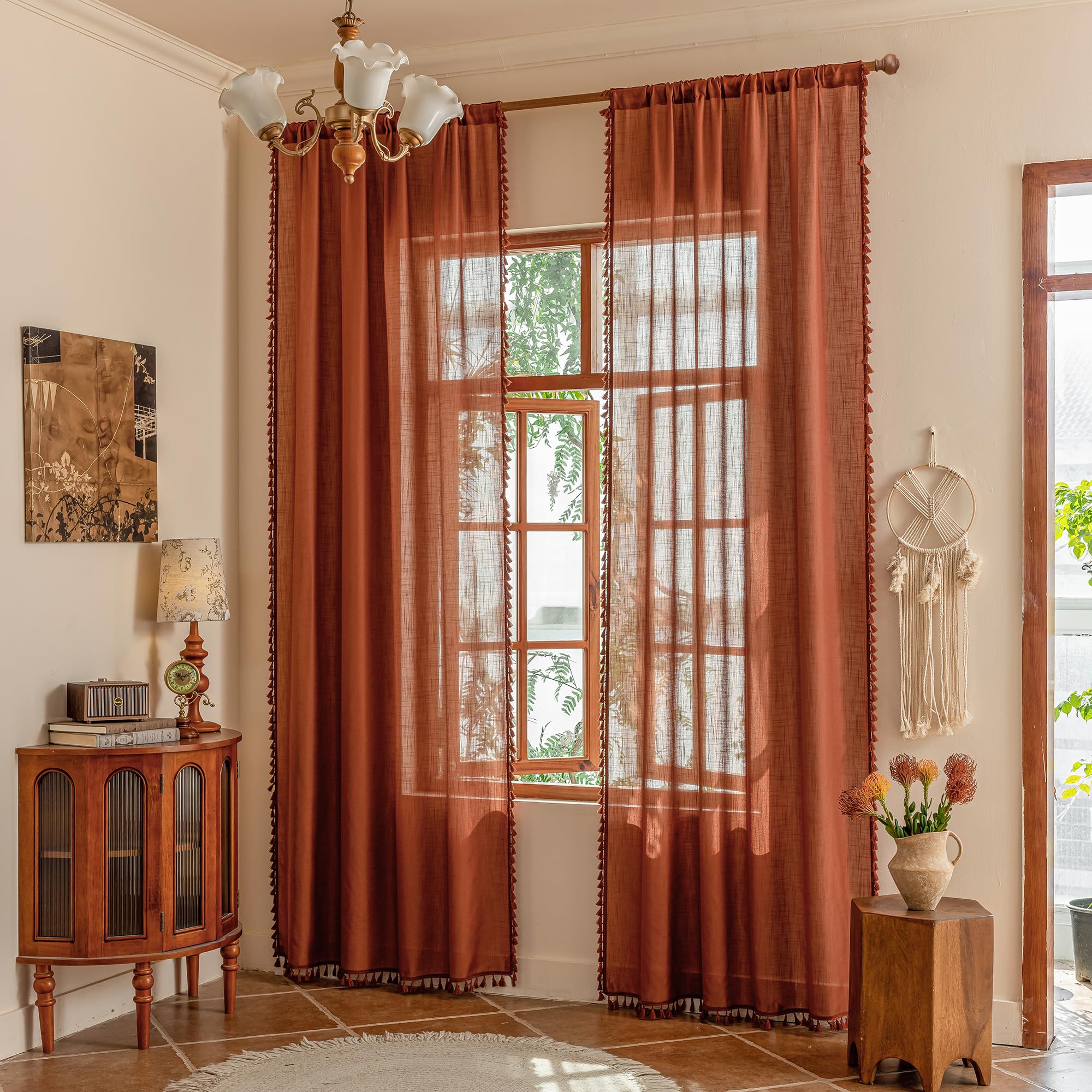 MYSKY HOME Cotton Curtains for Living Room Farmhouse Semi Sheer Light Filtering for Windows, Linen Look Texture Soft Modern Decor Country Style, 50" x 84", Light Oatmeal, 2 Panels