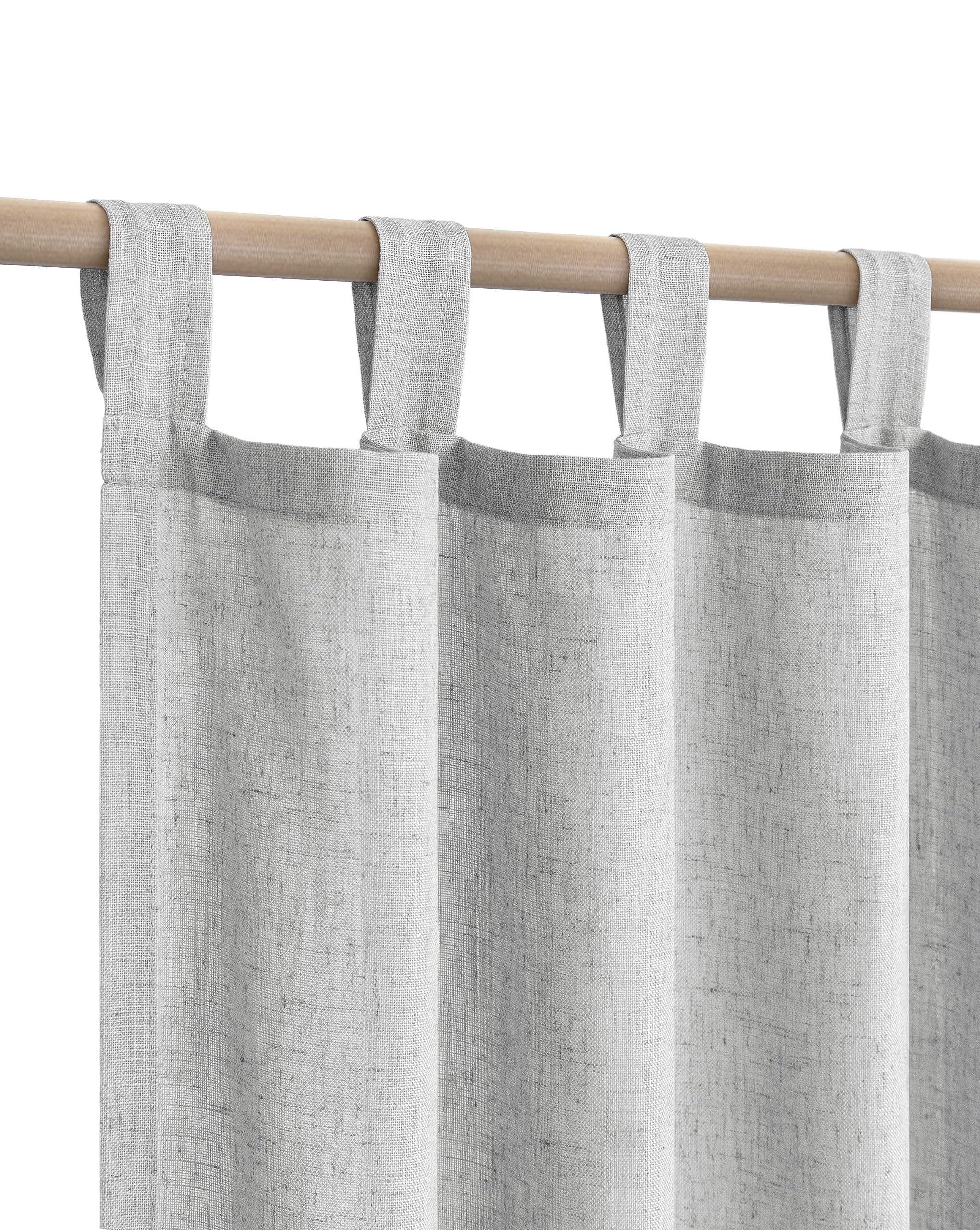 KOUFALL Farmhouse Linen Curtains, Cream Beige Semi Sheer Light Filtering Curtain, Boho Tab Top Neutral Country Curtains for Living Room, Bedroom, Nursery, 84 Inch Length, 2 Panels Set