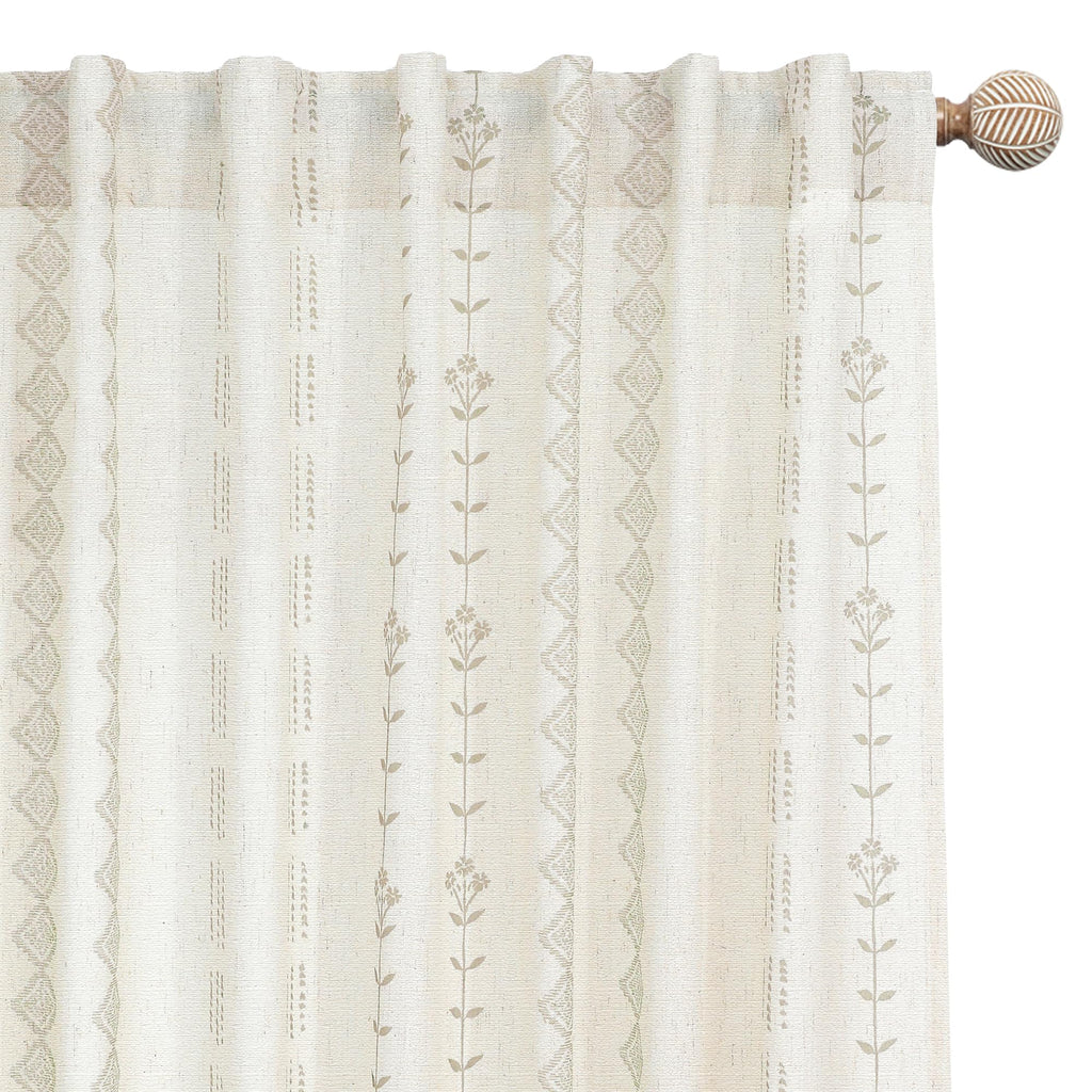 Neutral Farmhouse Curtains for Living Room 84 Inches Long,Taupe Cream Boho Light Filtering Sheer Patterned Modern Beautiful Linen Curtains with Floral Pattern Design Dining Room 84 Length 2 Panels Set