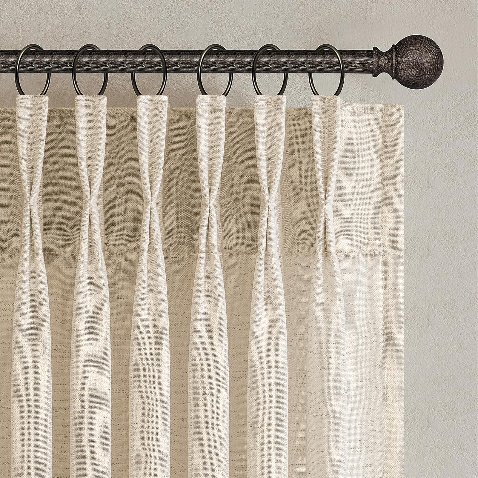 Topfinel Pinch Pleated Curtains 90 Inches Long 2 Panels Set,Natural Cream Semi Sheer Cotton Blend Fabric Aesthetic Advanced Curtain Drapes for Living Room Bedroom,40x90 inch Length