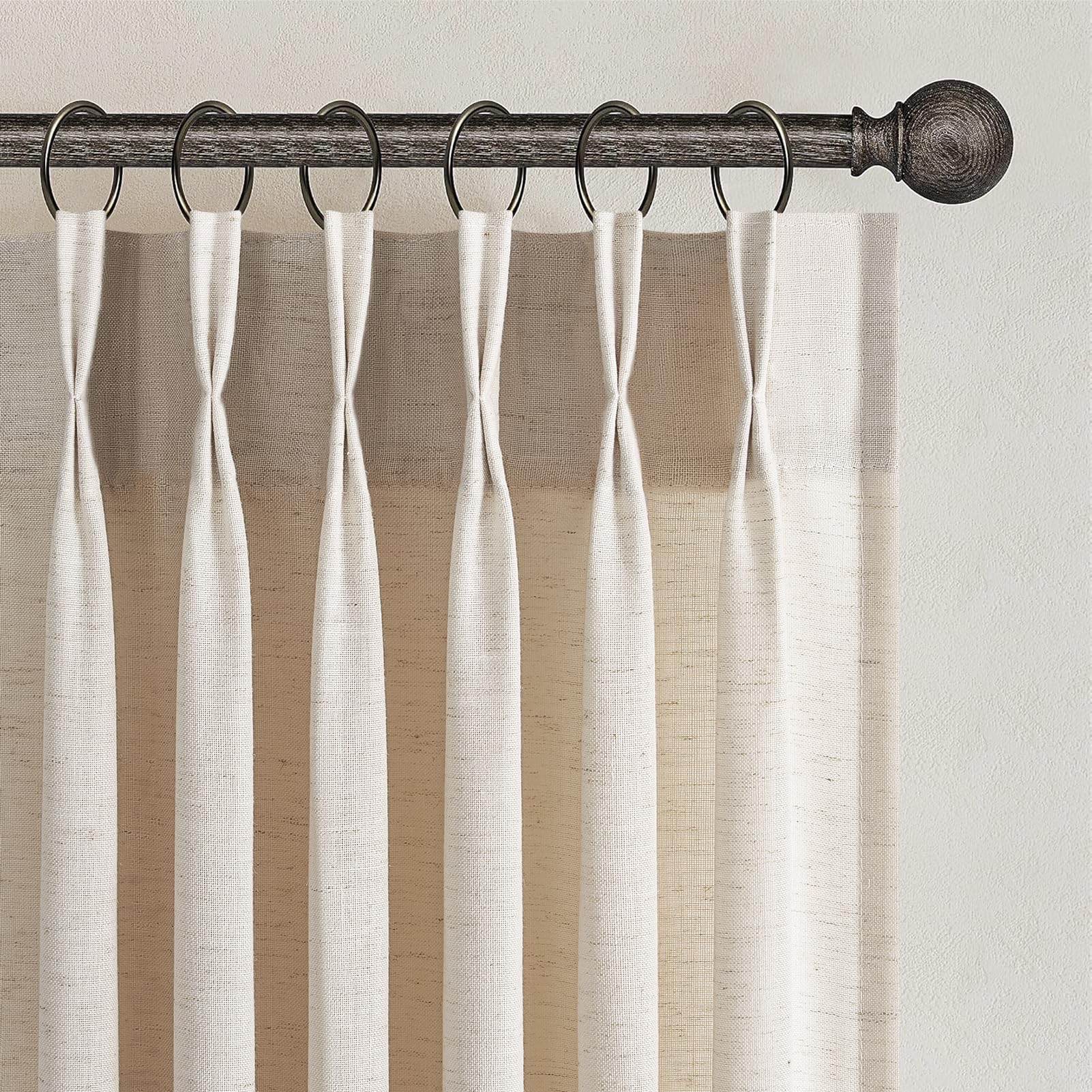 Topfinel Pinch Pleated Curtains 90 Inches Long 2 Panels Set,Natural Cream Semi Sheer Cotton Blend Fabric Aesthetic Advanced Curtain Drapes for Living Room Bedroom,40x90 inch Length