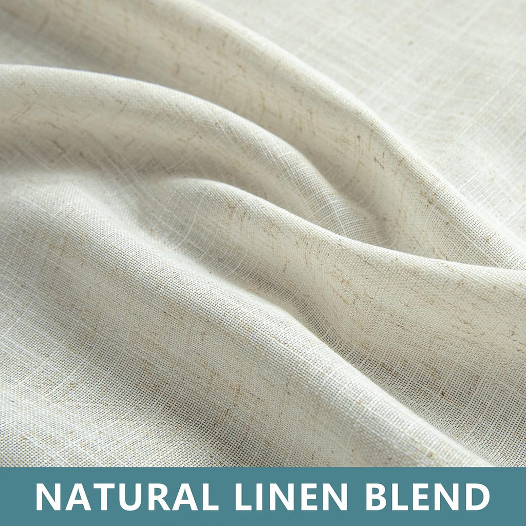KOUFALL Farmhouse Linen Curtains, Cream Beige Semi Sheer Light Filtering Curtain, Boho Tab Top Neutral Country Curtains for Living Room, Bedroom, Nursery, 84 Inch Length, 2 Panels Set