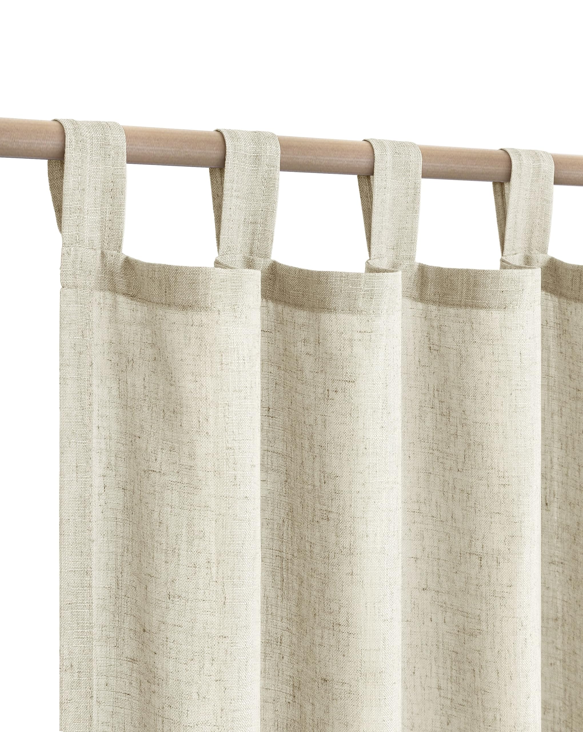 KOUFALL Farmhouse Linen Curtains, Cream Beige Semi Sheer Light Filtering Curtain, Boho Tab Top Neutral Country Curtains for Living Room, Bedroom, Nursery, 84 Inch Length, 2 Panels Set