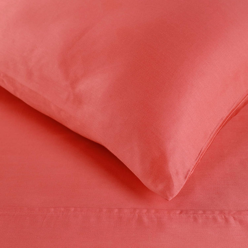 Superior Egyptian Cotton 300 Thread Count Pillowcases, Pillow Cases, Modern, Solid Classic Pillow Case Cover, Ultra-Soft Comfort Basics, Bedding Essentials, Bed Accents, Set of 2, Standard, Coral
