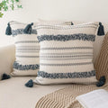 Boho Throw Pillow Covers 18x18 Set of 2 Woven Tufted Farmhouse Pillows Cover with Tassels Textured Striped Cushion Case Neutral Pillow Cases Decorative Pillowcase for Sofa, Couch, Bed, Khaki