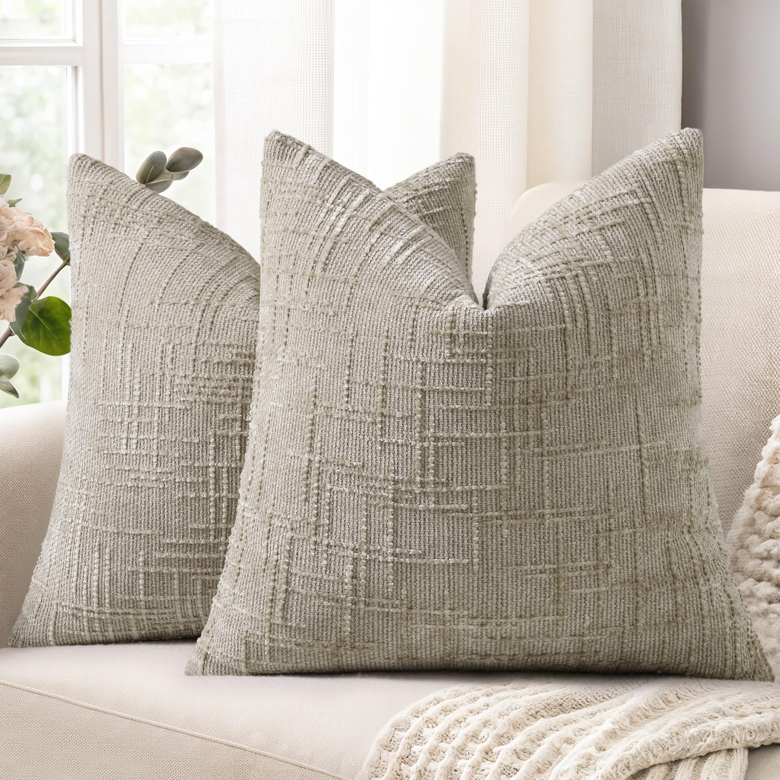 decorUhome Summer Cream White Chenille Euro Sham Throw Pillow Covers 22x22 Set of 2 Textured Soft Cozy Slubby Couch Pillow Covers Modern Farmhouse Boho Decorative Pillow Cases for Bed Sofa Living Room