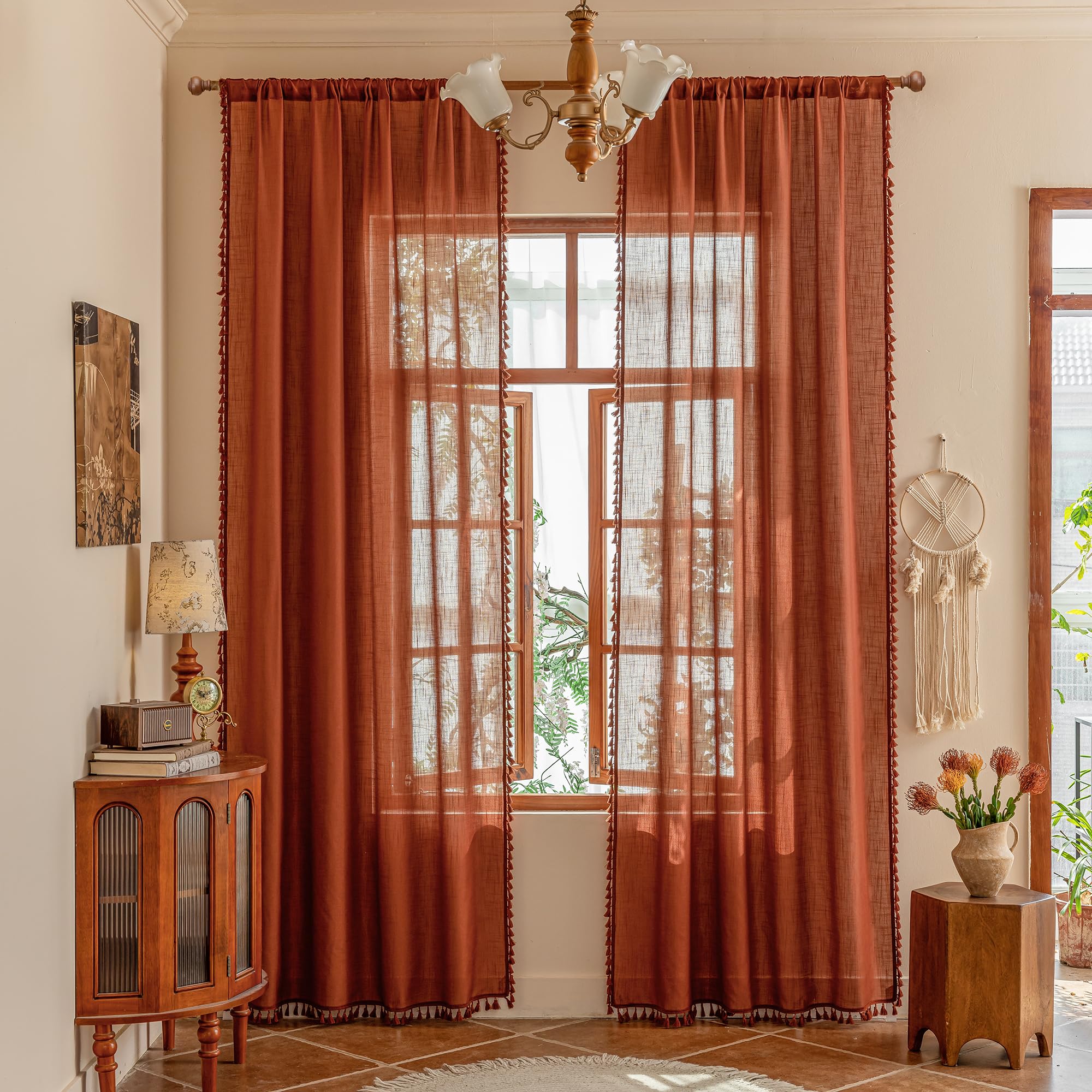 MYSKY HOME Cotton Curtains for Living Room Farmhouse Semi Sheer Light Filtering for Windows, Linen Look Texture Soft Modern Decor Country Style, 50" x 84", Light Oatmeal, 2 Panels