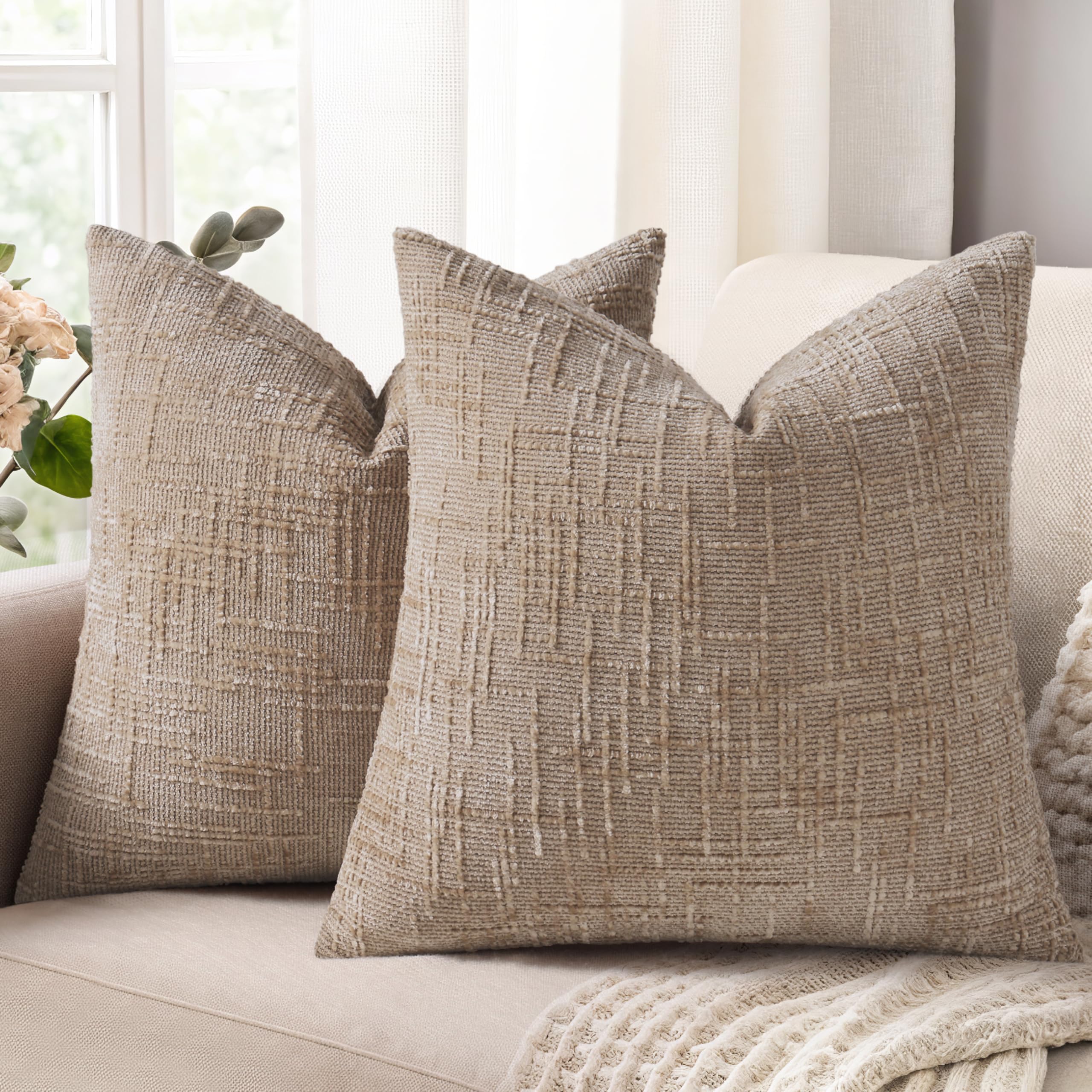 decorUhome Summer Cream White Chenille Euro Sham Throw Pillow Covers 22x22 Set of 2 Textured Soft Cozy Slubby Couch Pillow Covers Modern Farmhouse Boho Decorative Pillow Cases for Bed Sofa Living Room