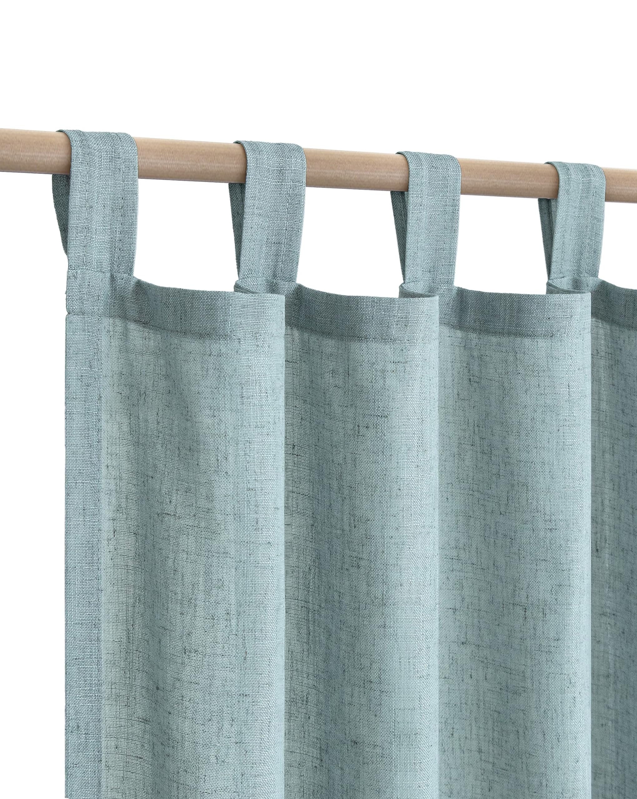 KOUFALL Farmhouse Linen Curtains, Cream Beige Semi Sheer Light Filtering Curtain, Boho Tab Top Neutral Country Curtains for Living Room, Bedroom, Nursery, 84 Inch Length, 2 Panels Set