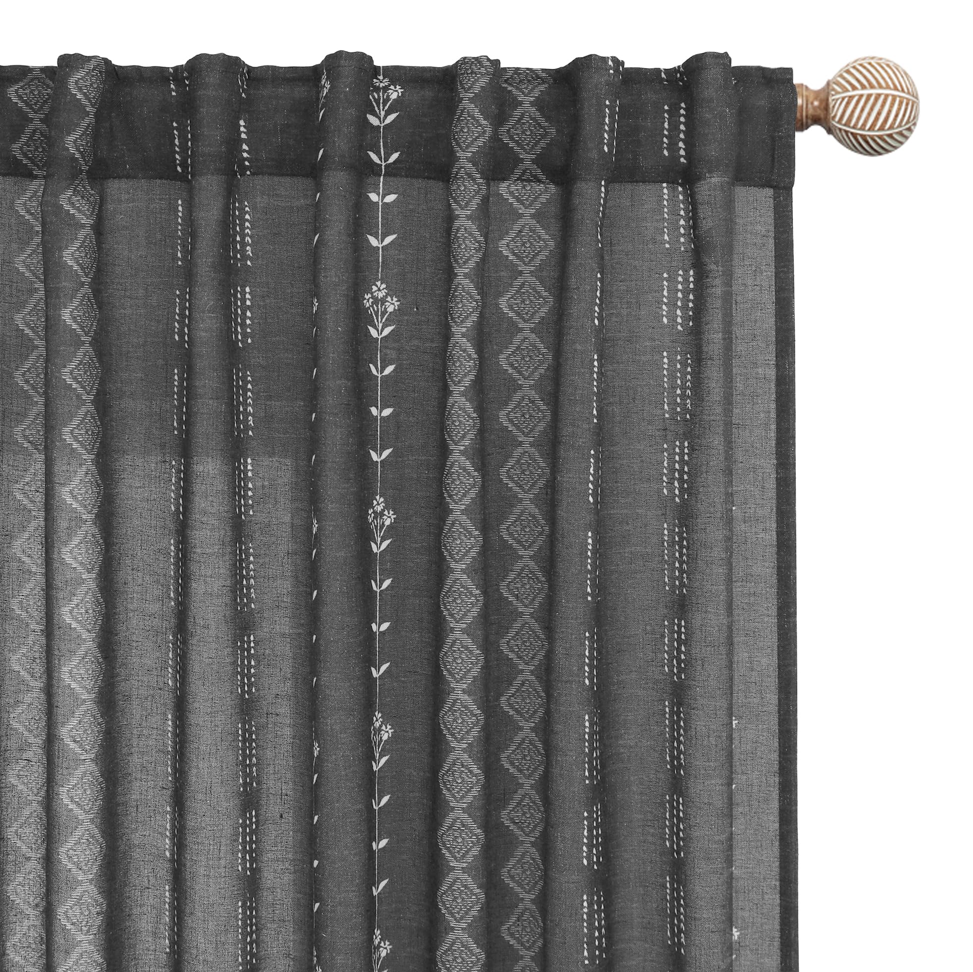 Neutral Farmhouse Curtains for Living Room 84 Inches Long,Taupe Cream Boho Light Filtering Sheer Patterned Modern Beautiful Linen Curtains with Floral Pattern Design Dining Room 84 Length 2 Panels Set