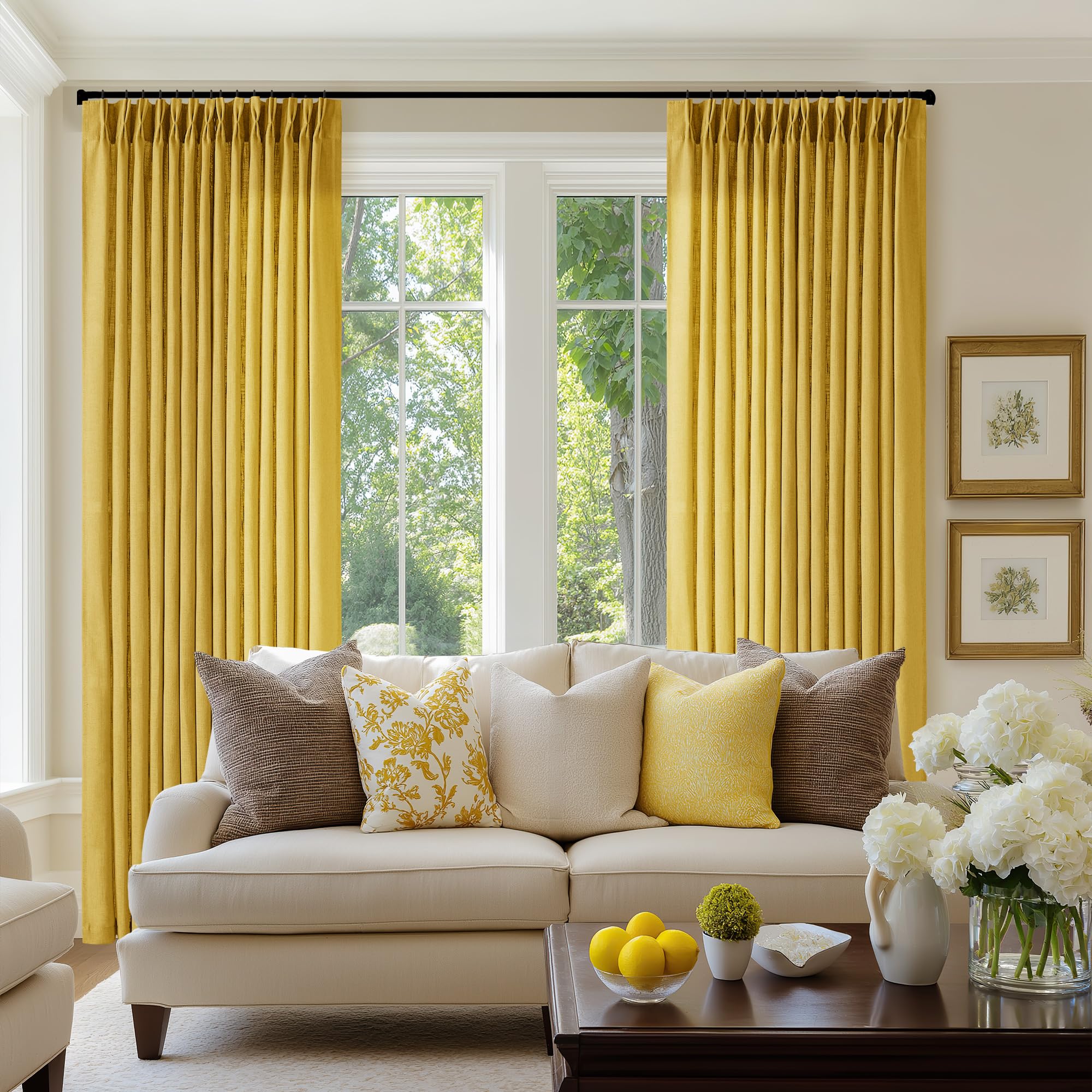 Natural Pinch Pleated Linen Curtains 84 Inch Length 2 Panels for Living Room Bedroom Textured Cream Ivory Birch Semi Sheer Boho Neutral Back Tab Pinch Pleat Hooks Rings Window Curtain 84 Inches Long