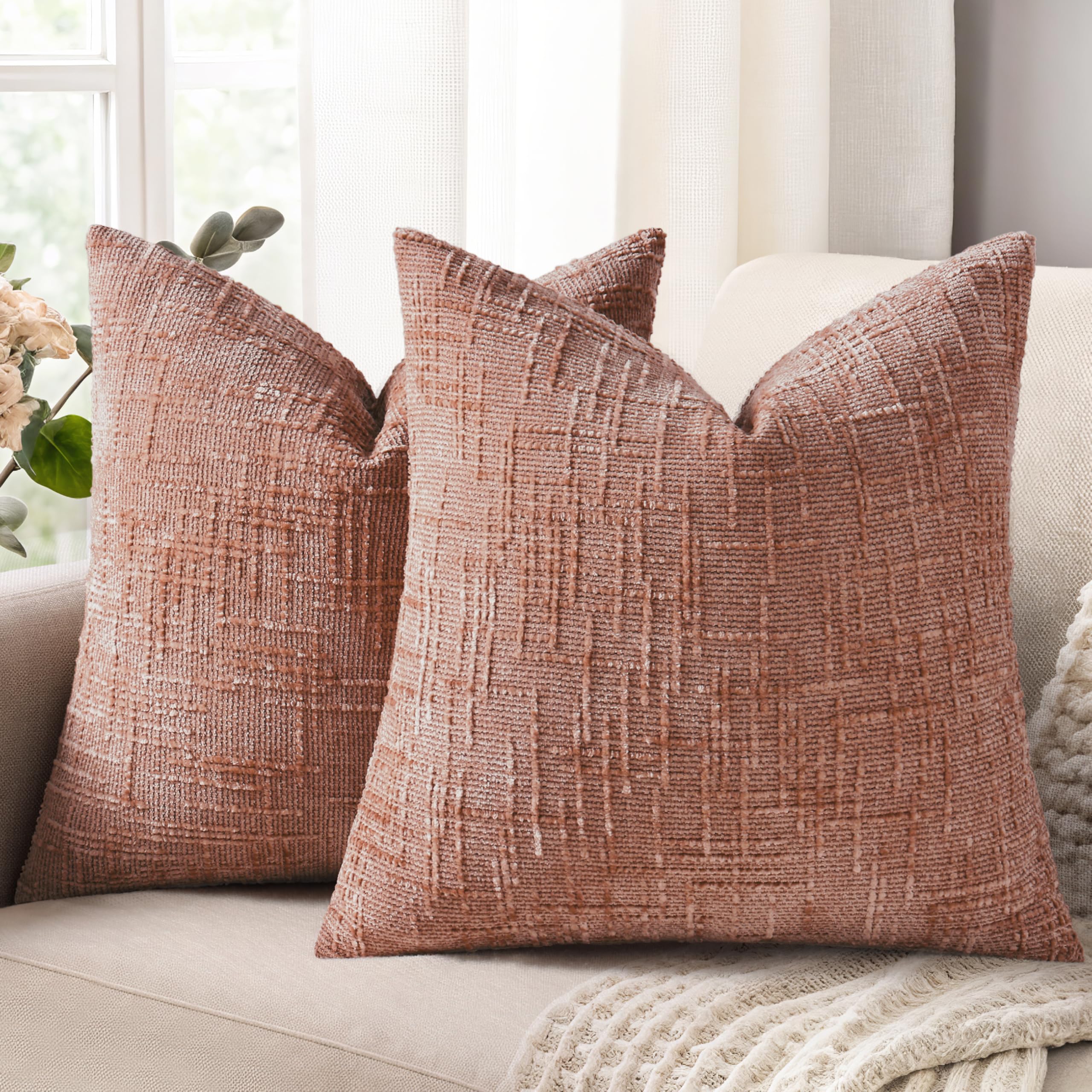 decorUhome Summer Cream White Chenille Euro Sham Throw Pillow Covers 22x22 Set of 2 Textured Soft Cozy Slubby Couch Pillow Covers Modern Farmhouse Boho Decorative Pillow Cases for Bed Sofa Living Room