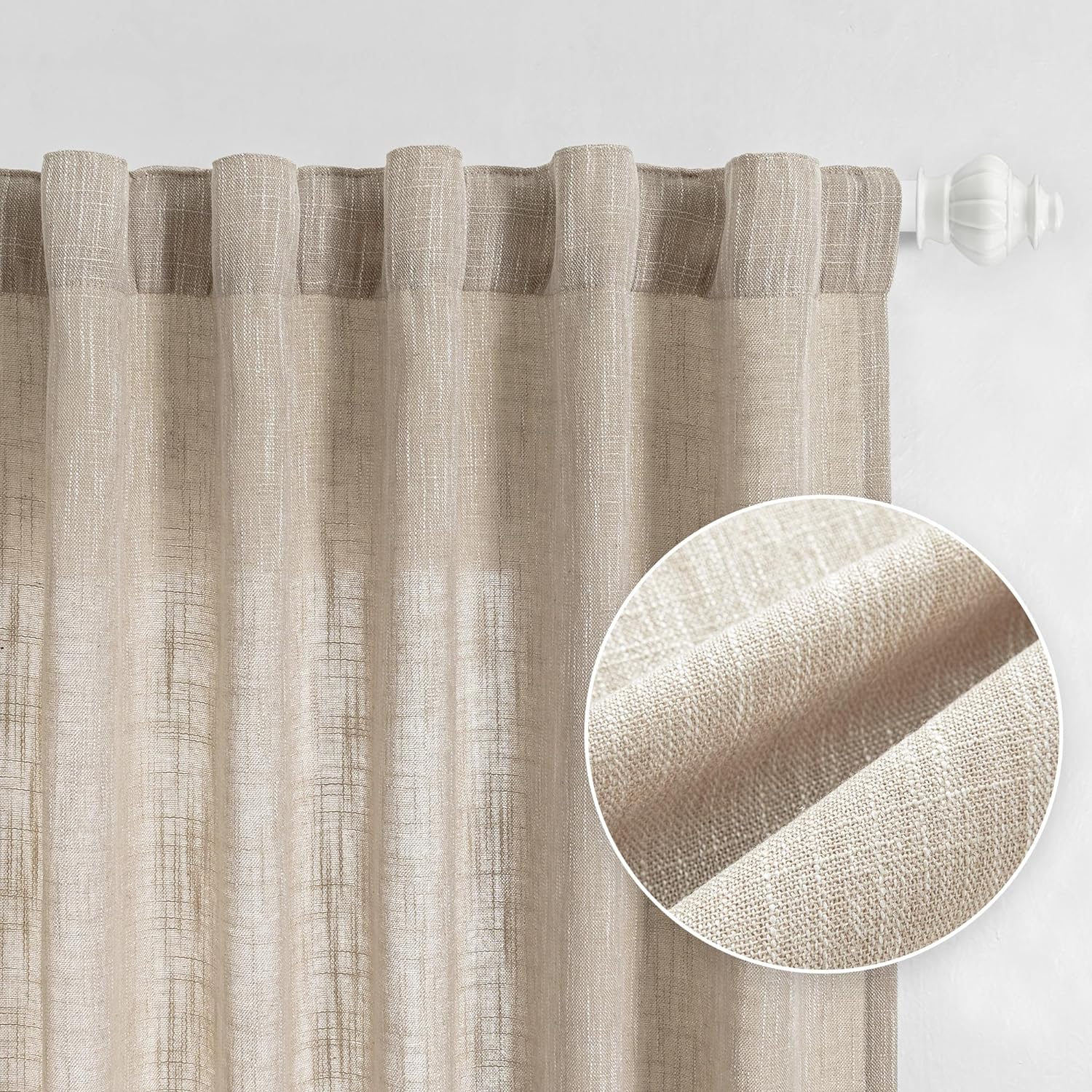 MYSKY HOME Cotton Curtains for Living Room Farmhouse Semi Sheer Light Filtering for Windows, Linen Look Texture Soft Modern Decor Country Style, 50" x 84", Light Oatmeal, 2 Panels